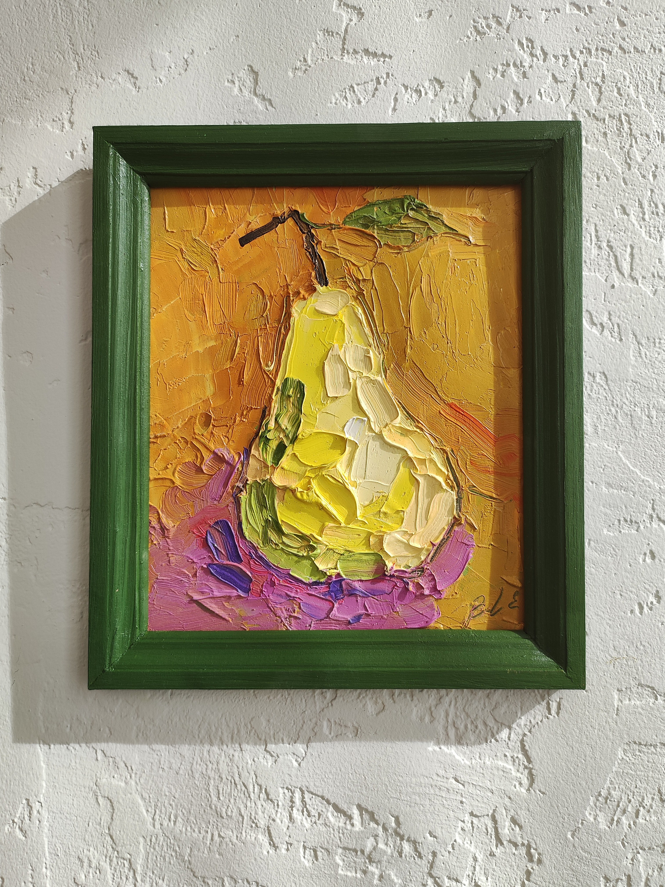 «Груша на оранжевом фоне». Галерея картин художницы Бельмесовой Евгении