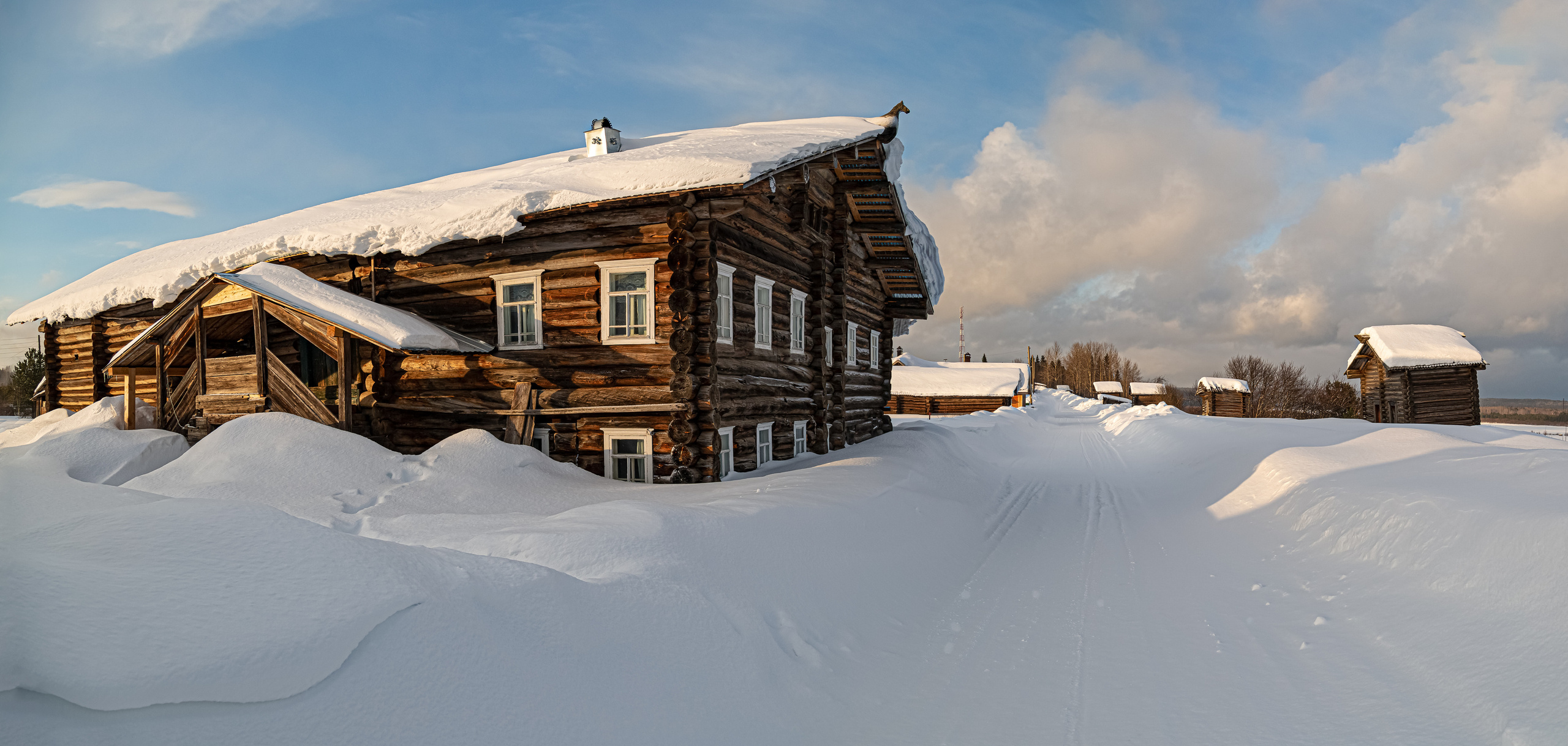 Северный деревянный дом с конем.