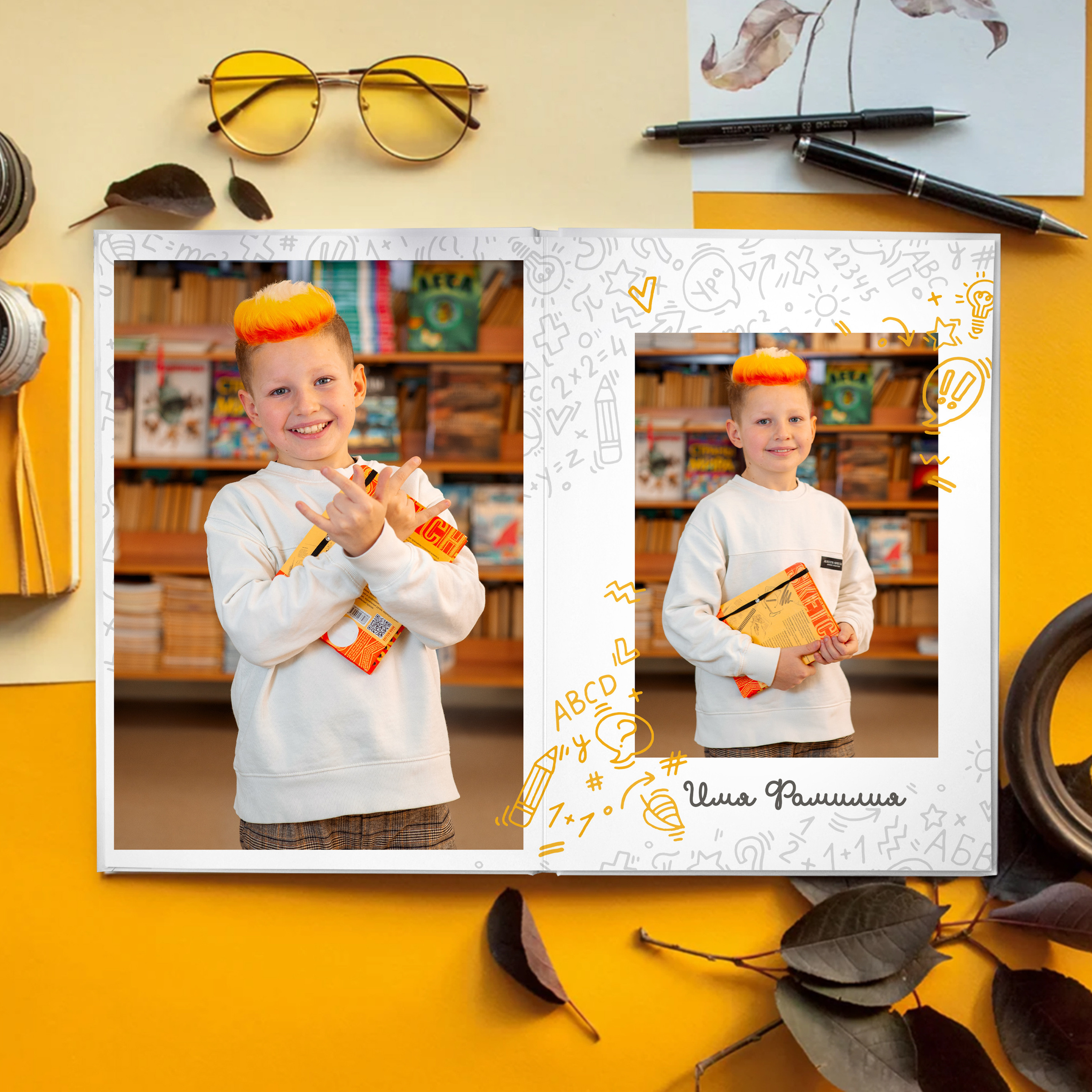 Личный разворот с двумя портретами, возможных в индивидуальных и общих альбомах.