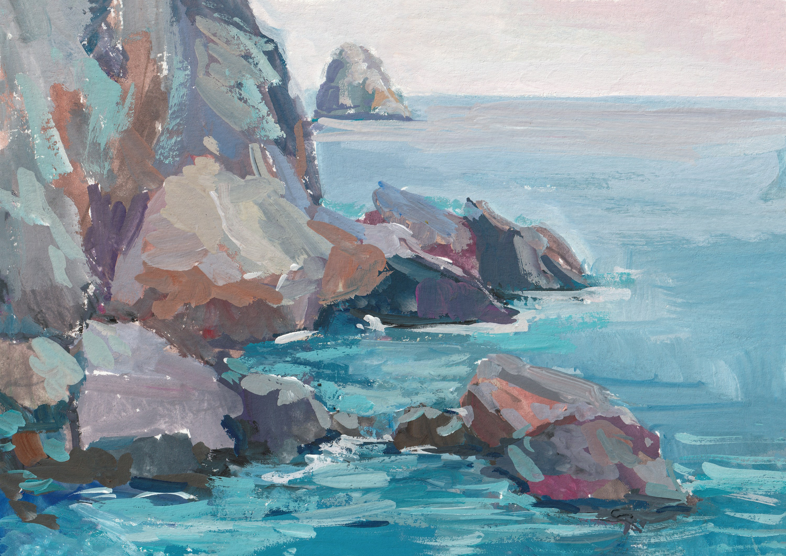 "Скалы Гурзуфа" бумага, гуашь 15х21см, 2025