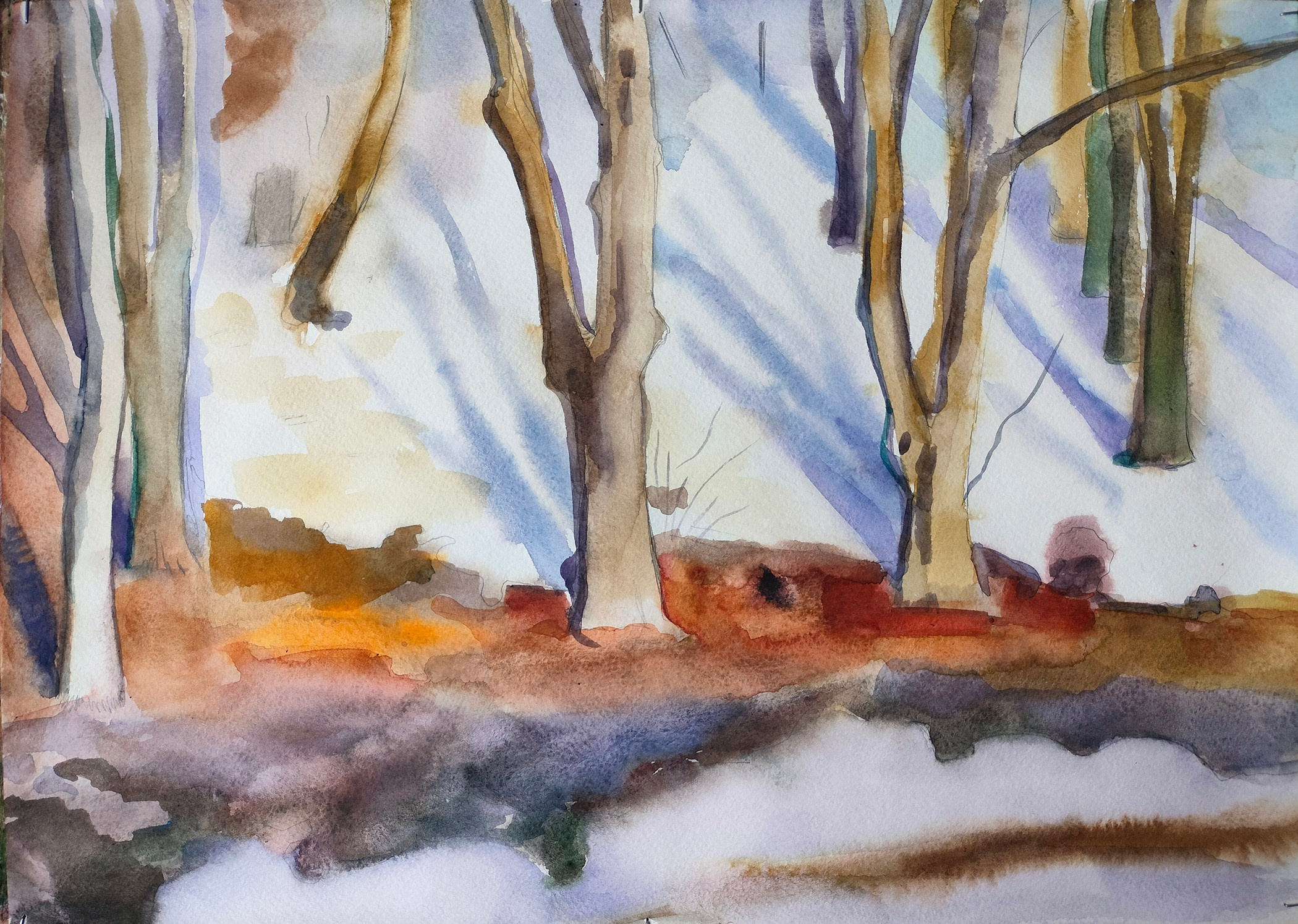 Тающий_снег. 30х42. Бумага, акварель. 2024 год.