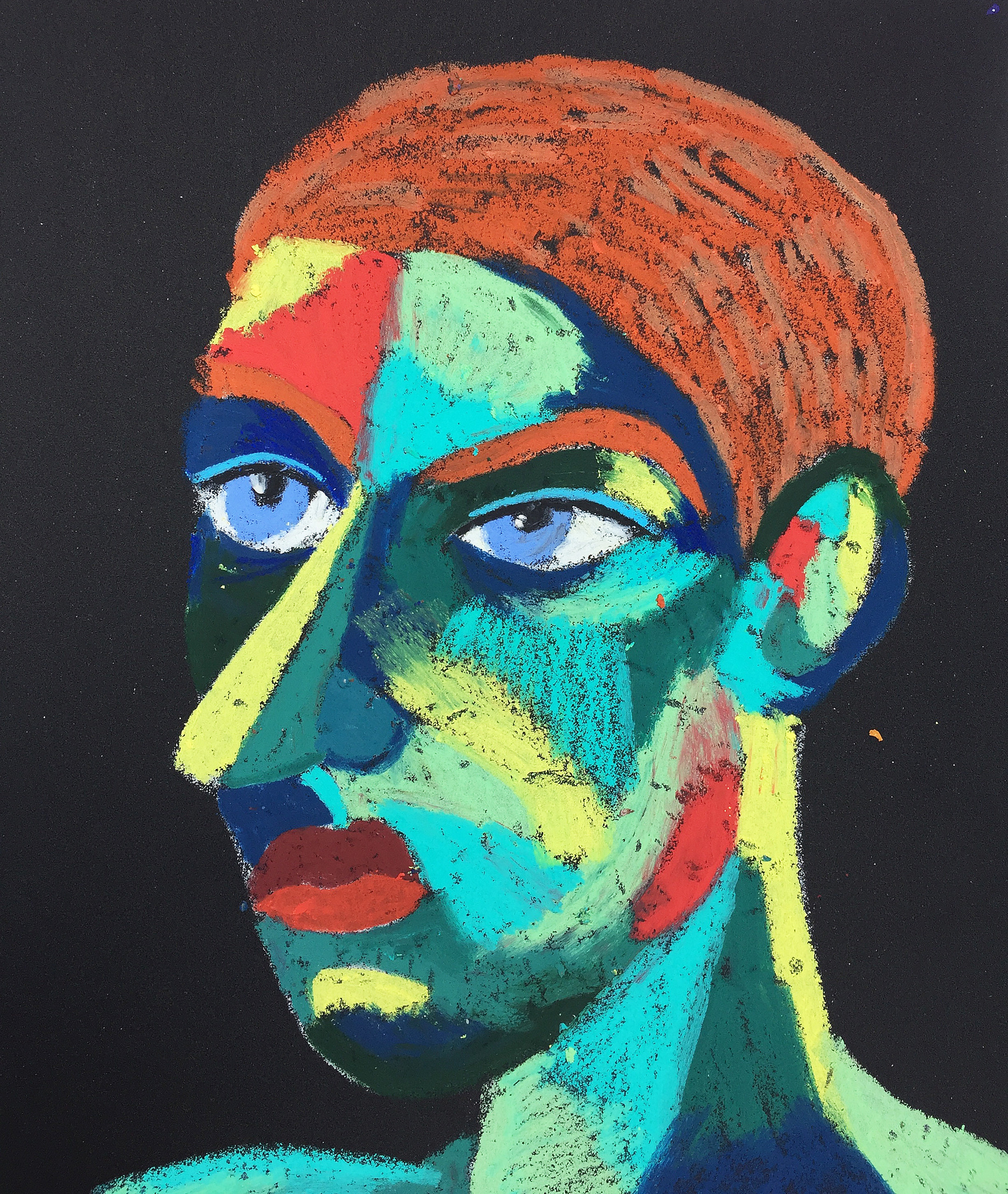 Title: Showman Material: Oil pastel, sandpaper Size: 28 x 23 cm Название:  Балаганщик  Материал: масляная пастель, наждачная бумага  Размер: 28 х 23 см