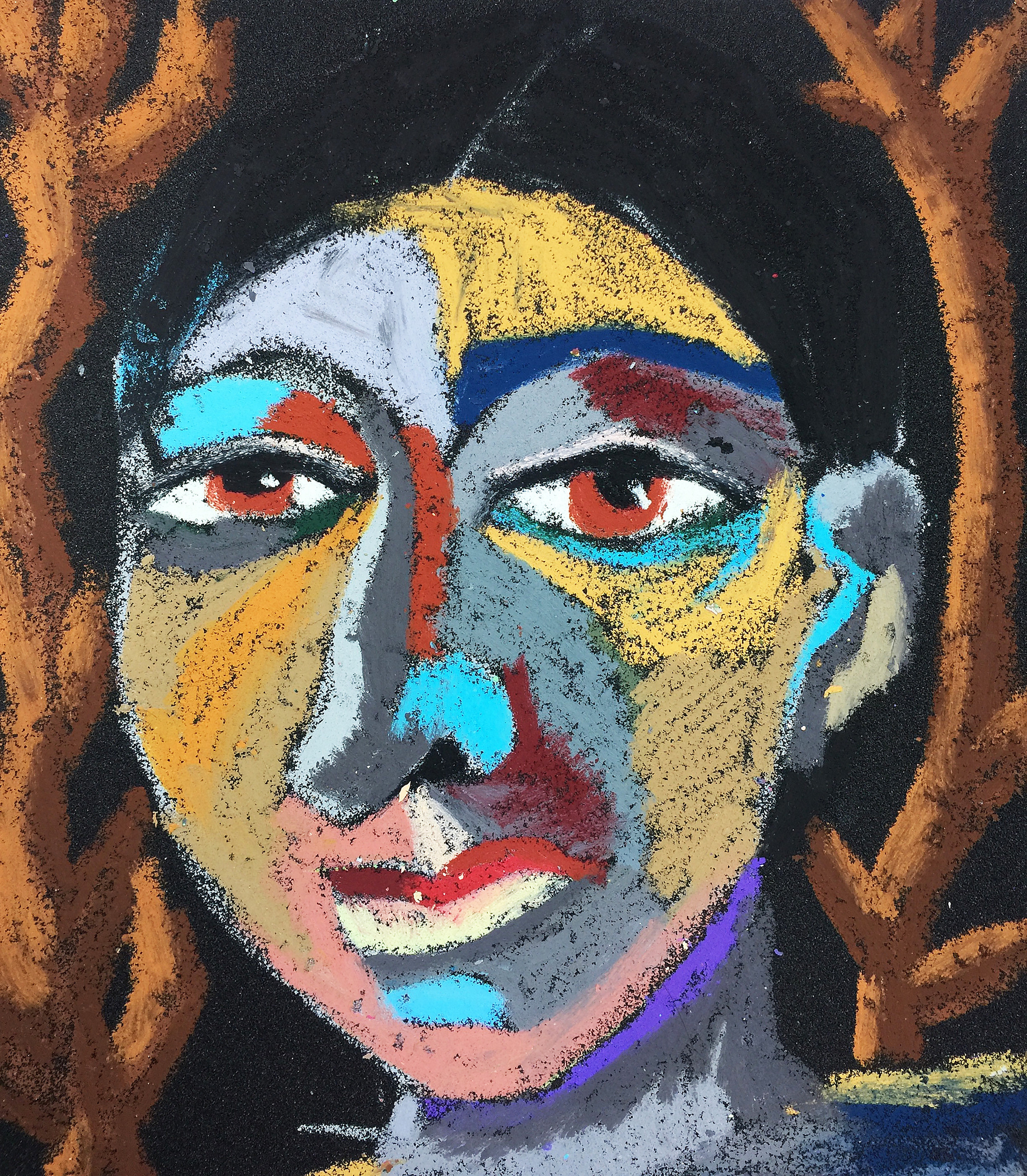 Title: Forester Material: Oil pastel, sandpaper Size: 28 x 23 cm Название: Лесник    Материал: масляная пастель, наждачная бумага  Размер: 28 х 23 см