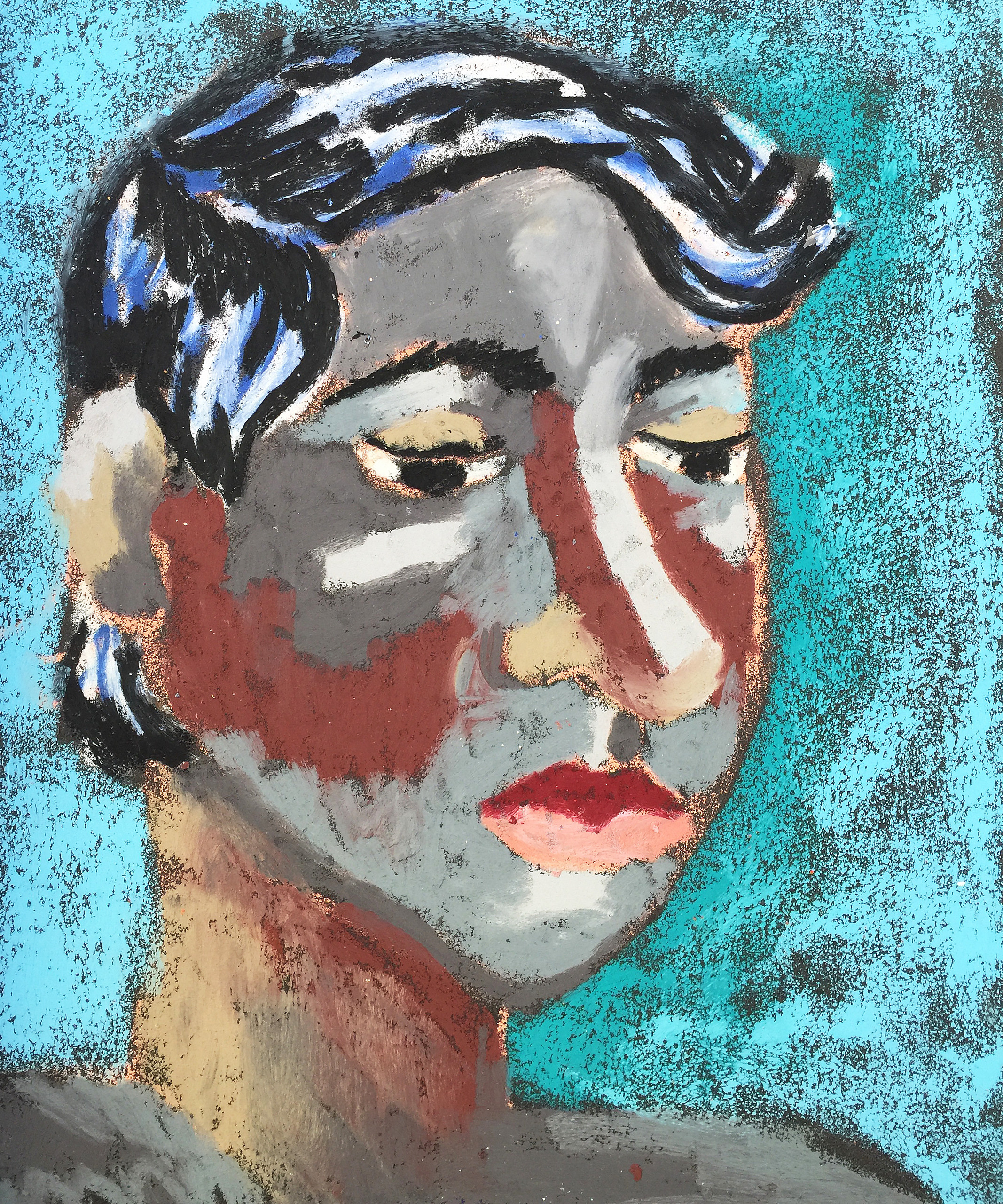 Title: Sad Boy Material: Oil Pastel, Sandpaper Size: 28 x 23 cm Название: Грустный мальчик   Материал: масляная пастель, наждачная бумага  Размер: 28 х 23 см