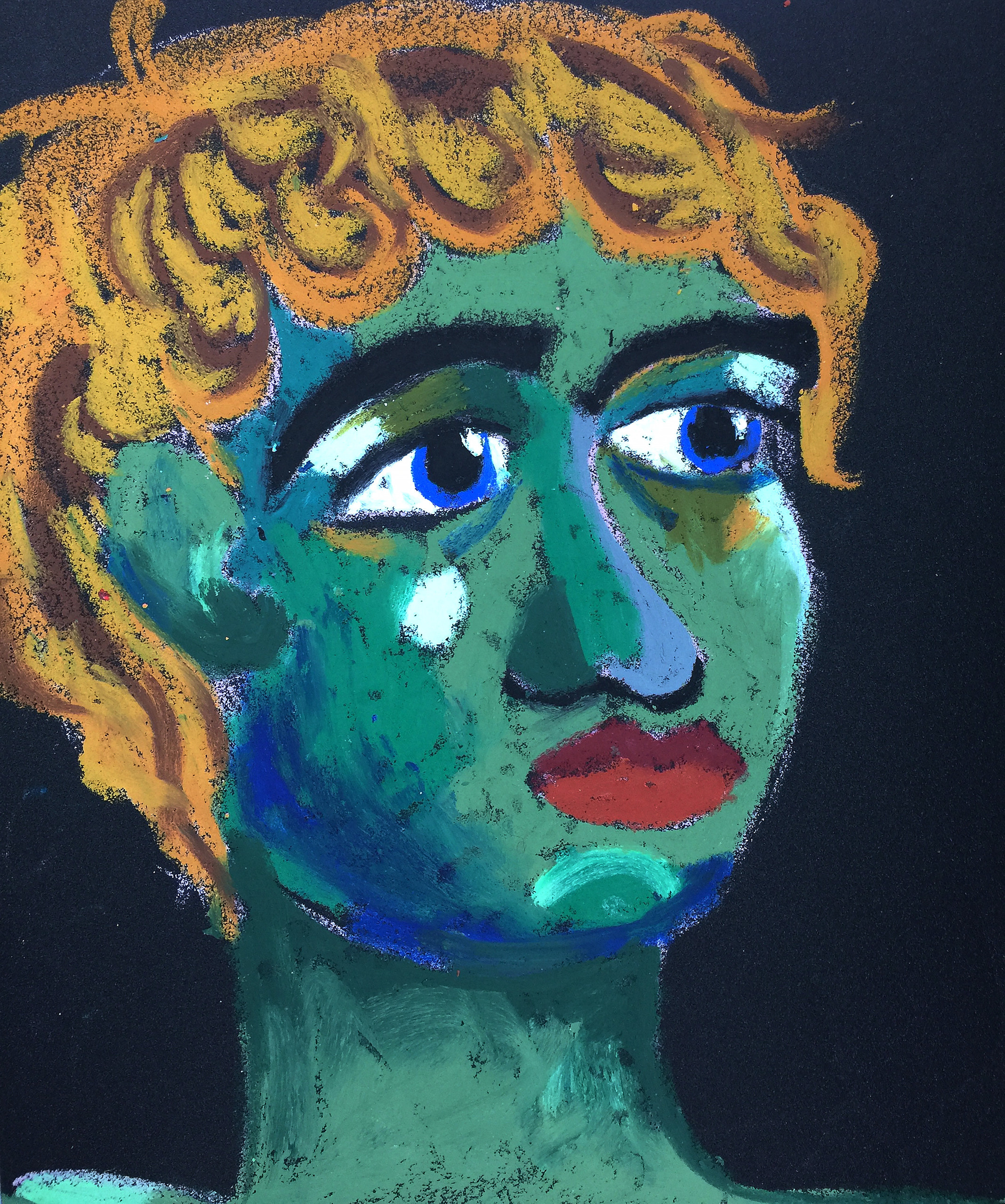 Title: Blond Material: Oil Pastel, Sandpaper Size: 28 x 23 cm Название:  Блондин  Материал: масляная пастель, наждачная бумага  Размер: 28 х 23 см