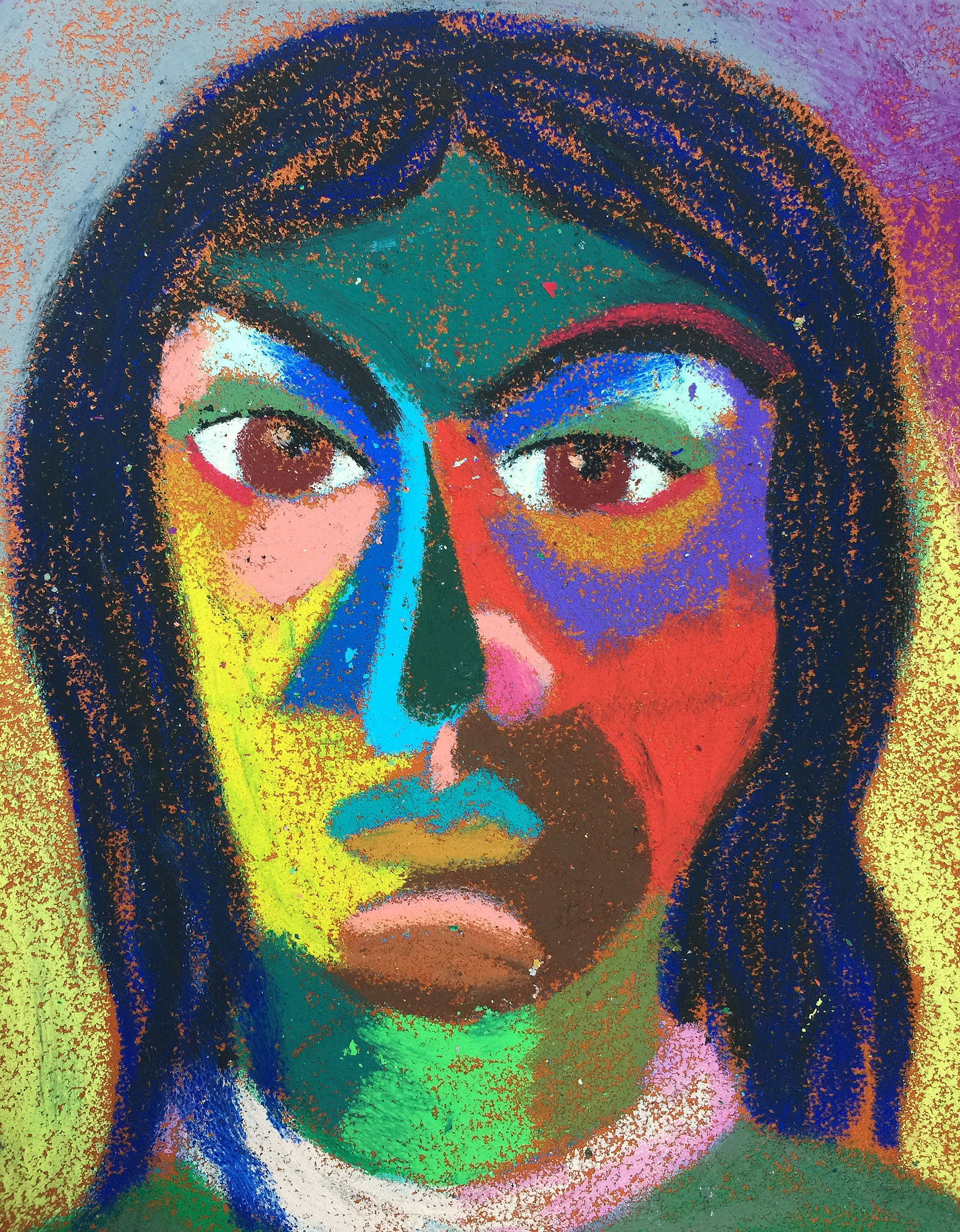 Title: Stern Teacher Material: oil pastel, sandpaper Size: 28 x 23 cm Название:  Строгая учительница  Материал: масляная пастель, наждачная бумага  Размер: 28 х 23 см