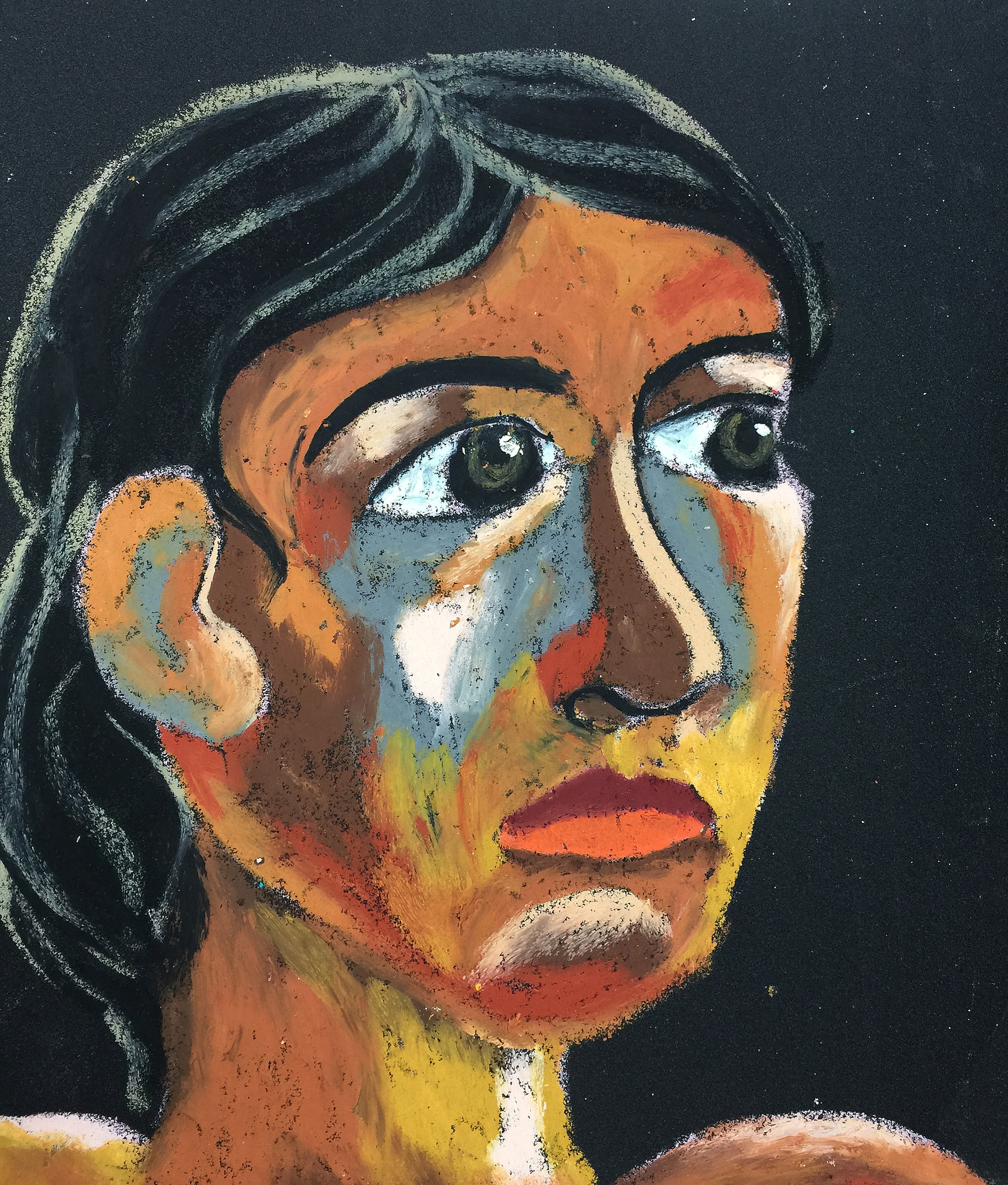 Title: Self-Portrait Material: Oil Pastel, Sandpaper Size: 28 x 23 cm Название: Автопортрет    Материал: масляная пастель, наждачная бумага  Размер: 28 х 23 см