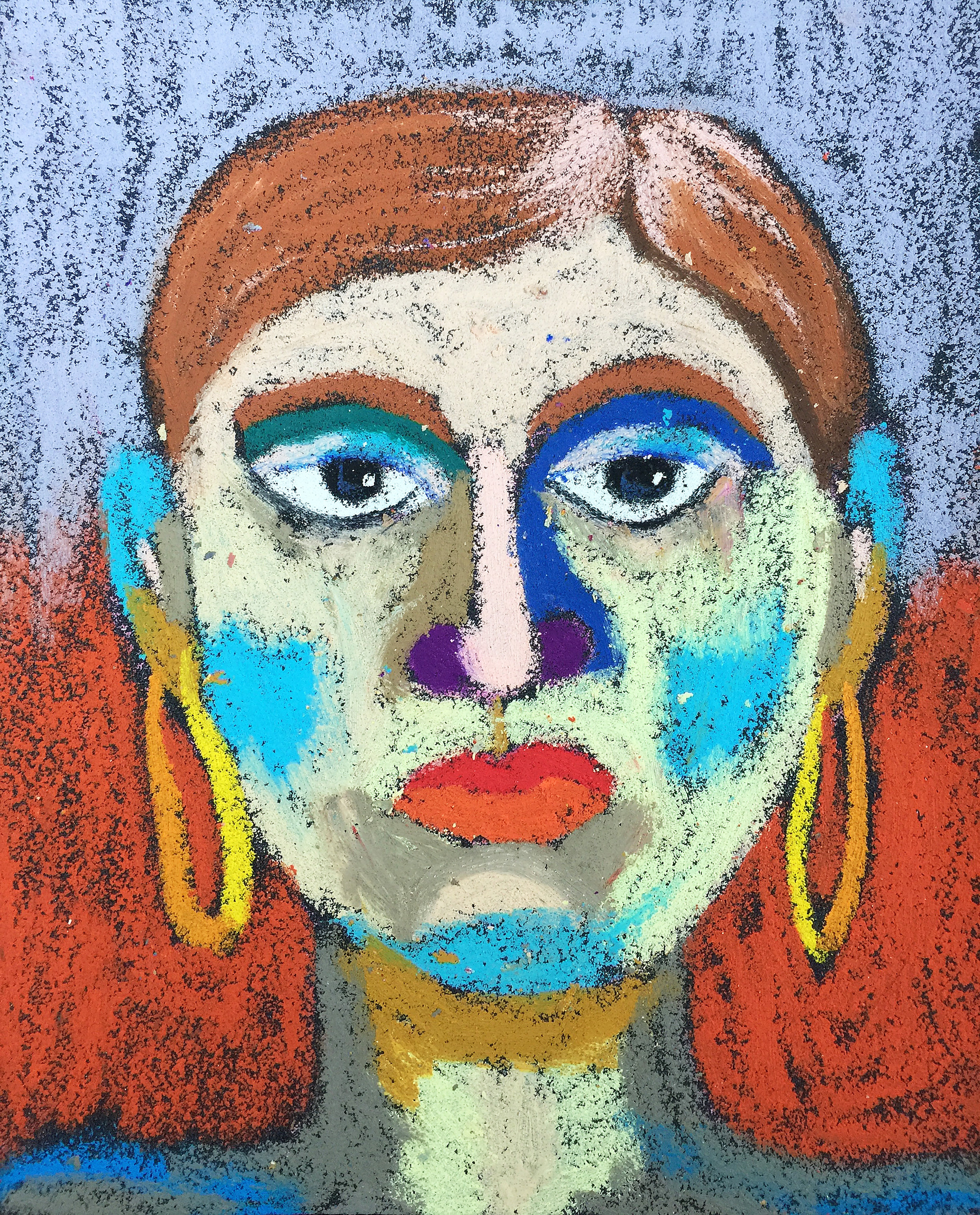Title: Girl with Earrings Material: Oil Pastel, Sandpaper Size: 28 x 23 cm Название: Девушка с сережками   Материал: масляная пастель, наждачная бумага  Размер: 28 х 23 см