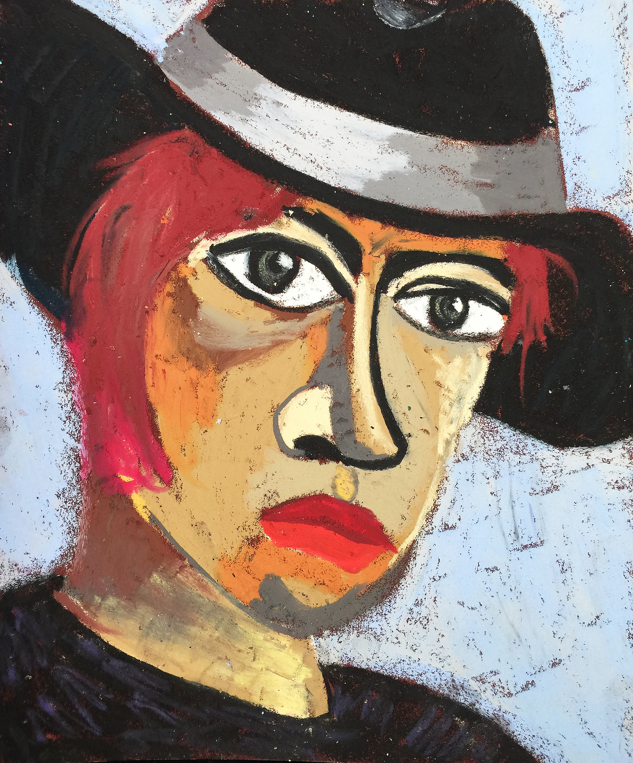 Title: Lady in a Hat Material: Oil Pastel, Sandpaper Size: 28 x 23 cm Название: Дама в шляпе   Материал: масляная пастель, наждачная бумага  Размер: 28 х 23 см
