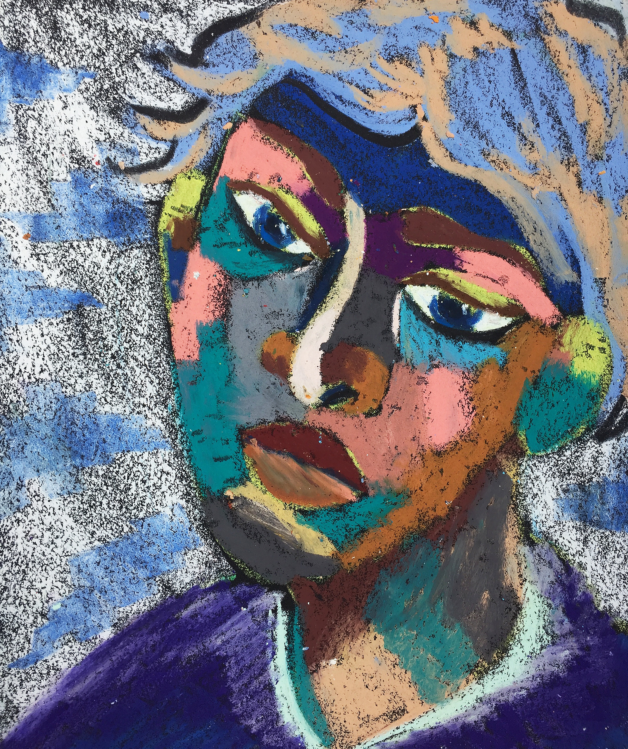 Title: Contemplation Material: Oil Pastel, Sandpaper Size: 28 x 23 cm Название: Думающий   Материал: масляная пастель, наждачная бумага  Размер: 28 х 23 см