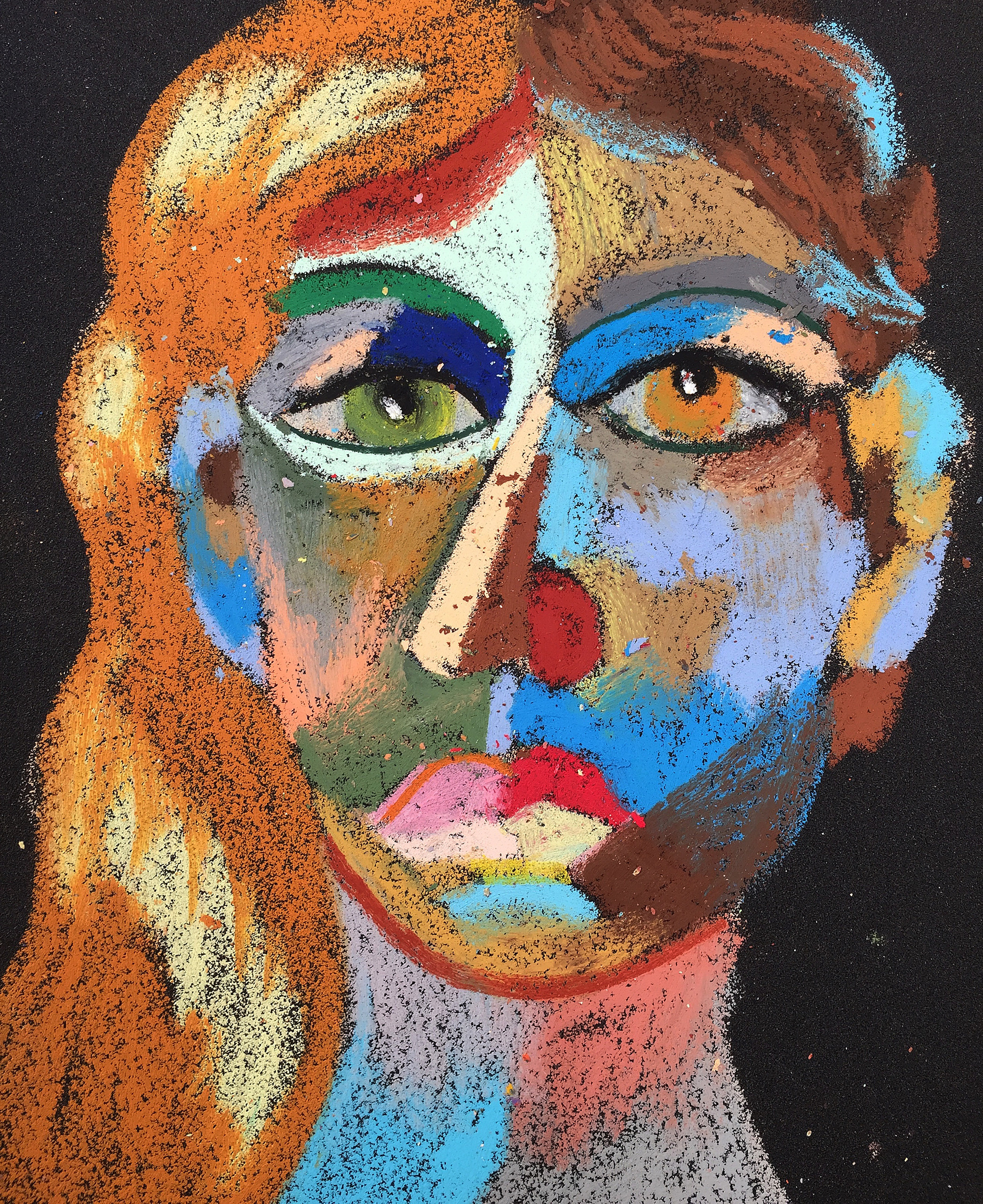 Title: 50% Man, 50% Woman Material: Oil Pastel, Sandpaper Size: 28 x 23 cm Название: 50% мужчина, 50% женщина  Материал: масляная пастель, наждачная бумага  Размер: 28 х 23 см