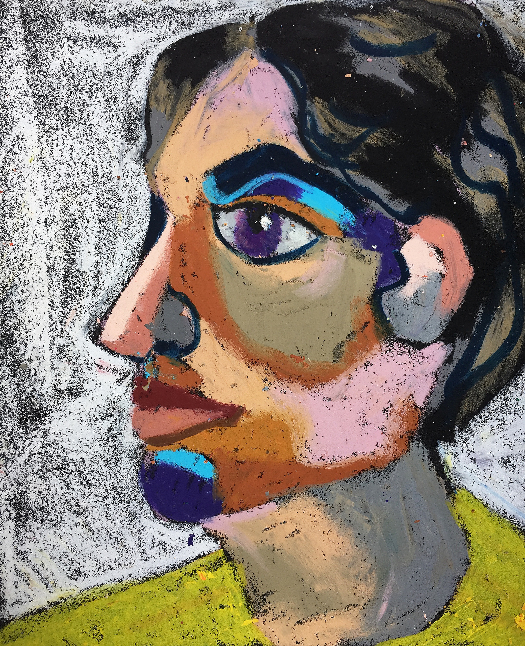 Title: Famous Girl Material: Oil Pastel, Sandpaper Size: 28 x 23 cm Название: Девушка известная   Материал: масляная пастель, наждачная бумага  Размер: 28 х 23 см