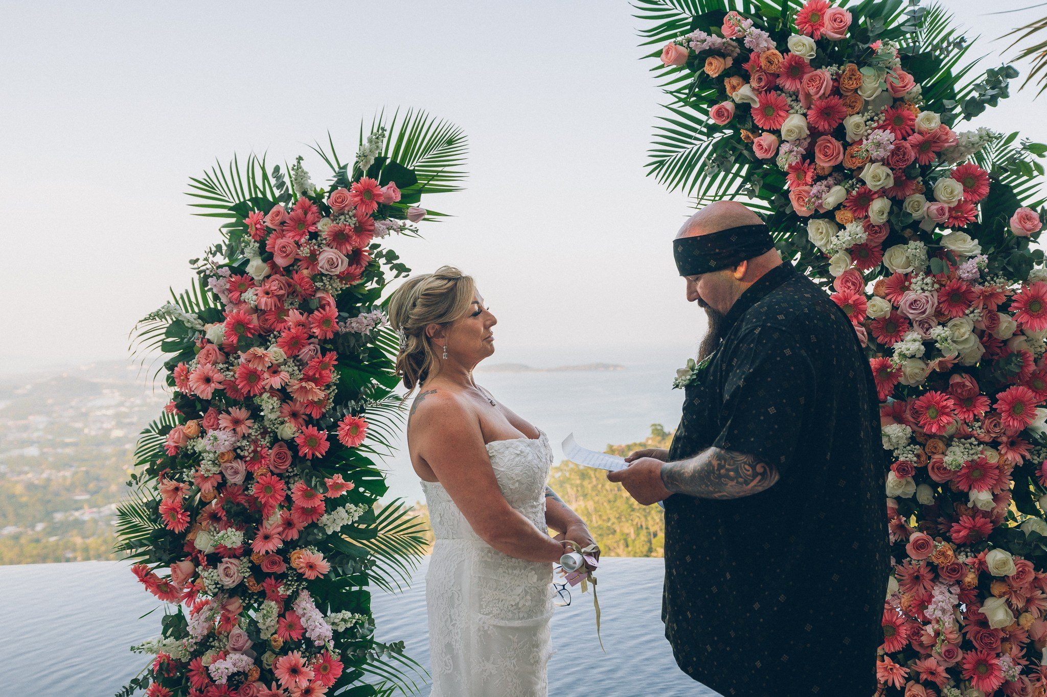 Romantic wedding setup at a private luxury villa on Koh Samui island