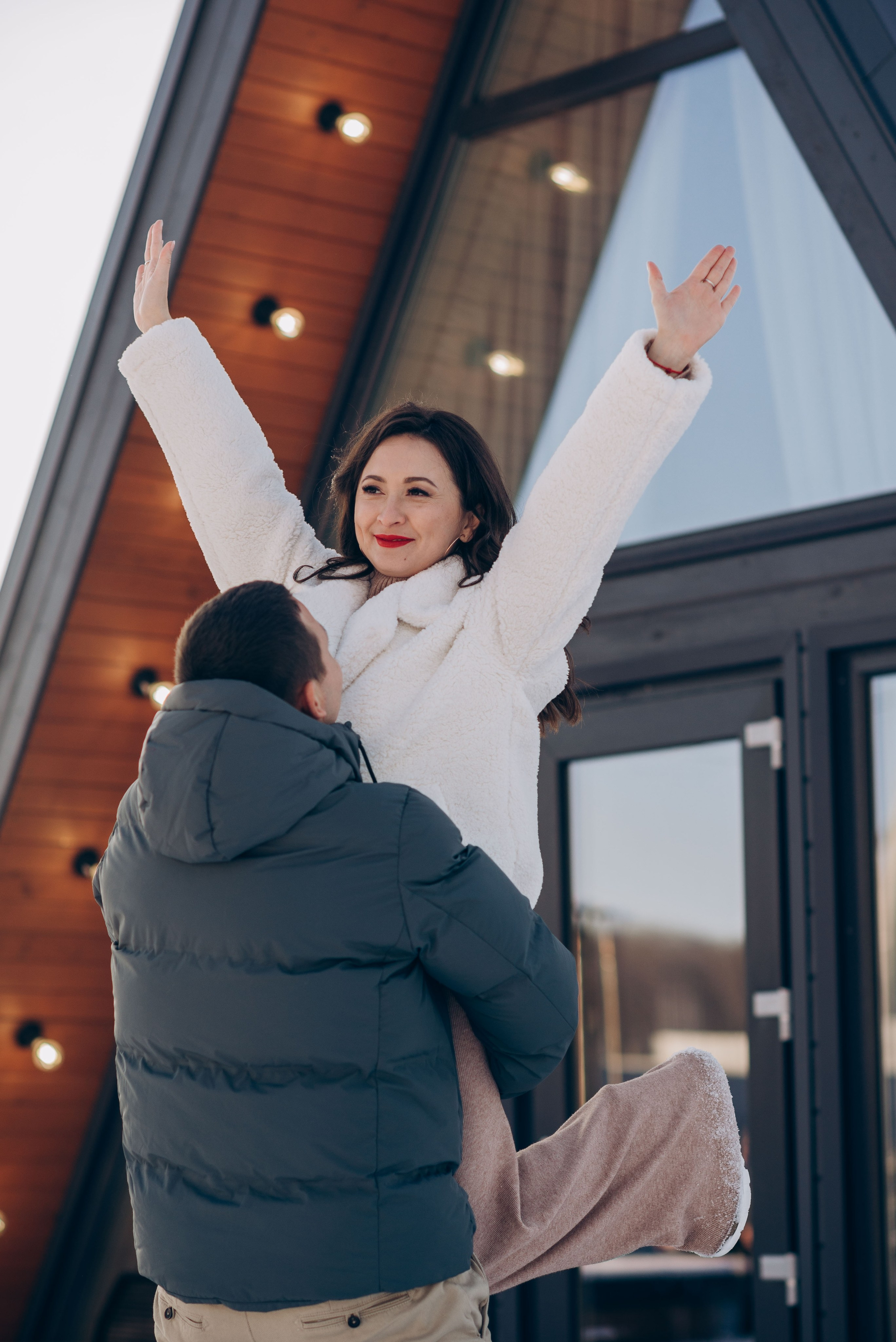 Зимняя фотосессия в домике A-frame. Семейный фотограф в Домодедово и Москве Елена Пичугина