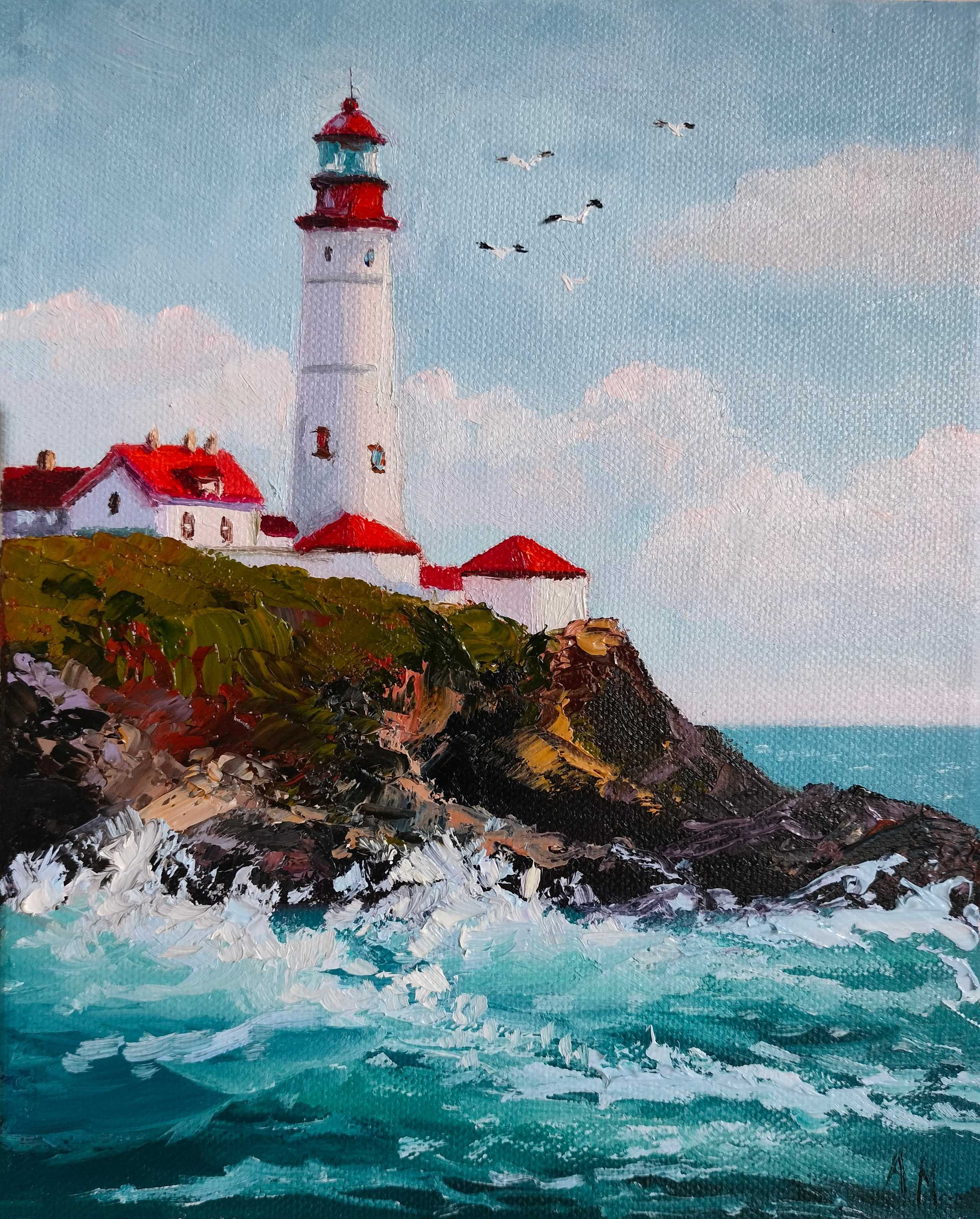 Маяк и бушующее море. купить картину в Саратове 