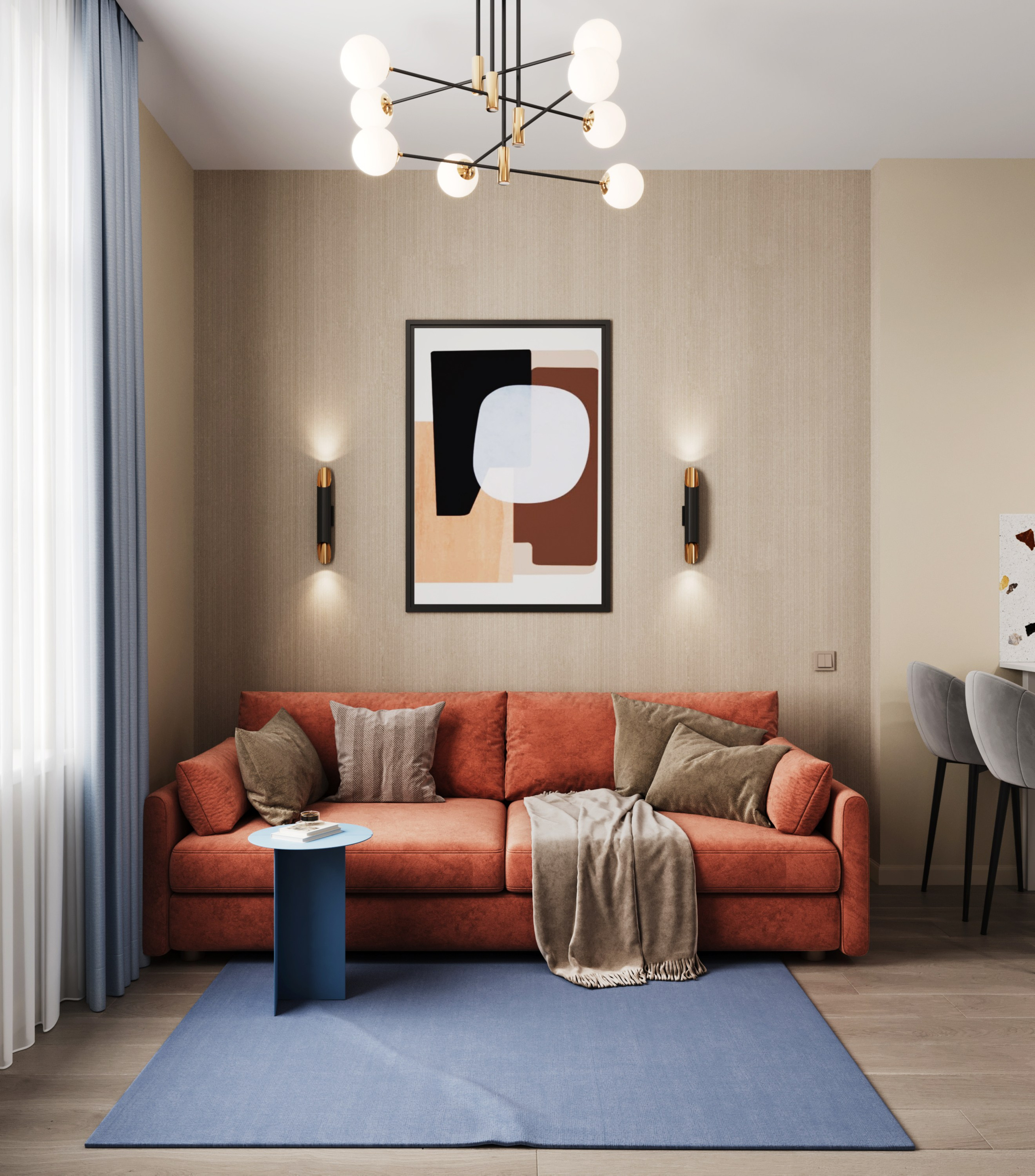 Гостиная ЖК Наследие на Марата спокойный интерьер для аренды дизайнер Ксения Новикова ksudsgn аренда в центре Санкт-Петербурга