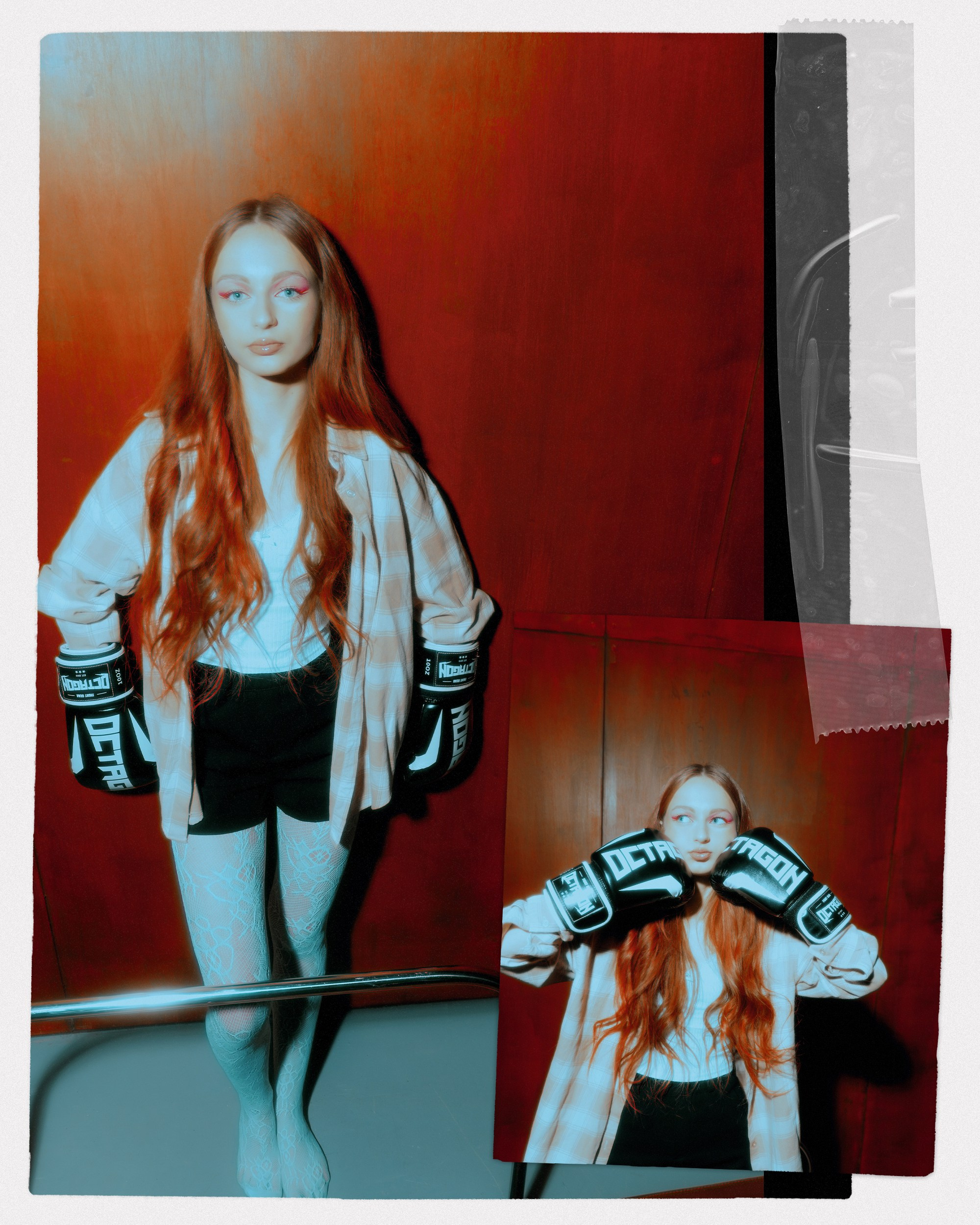 Девушка в боксёрских перчатках позирует на камеру