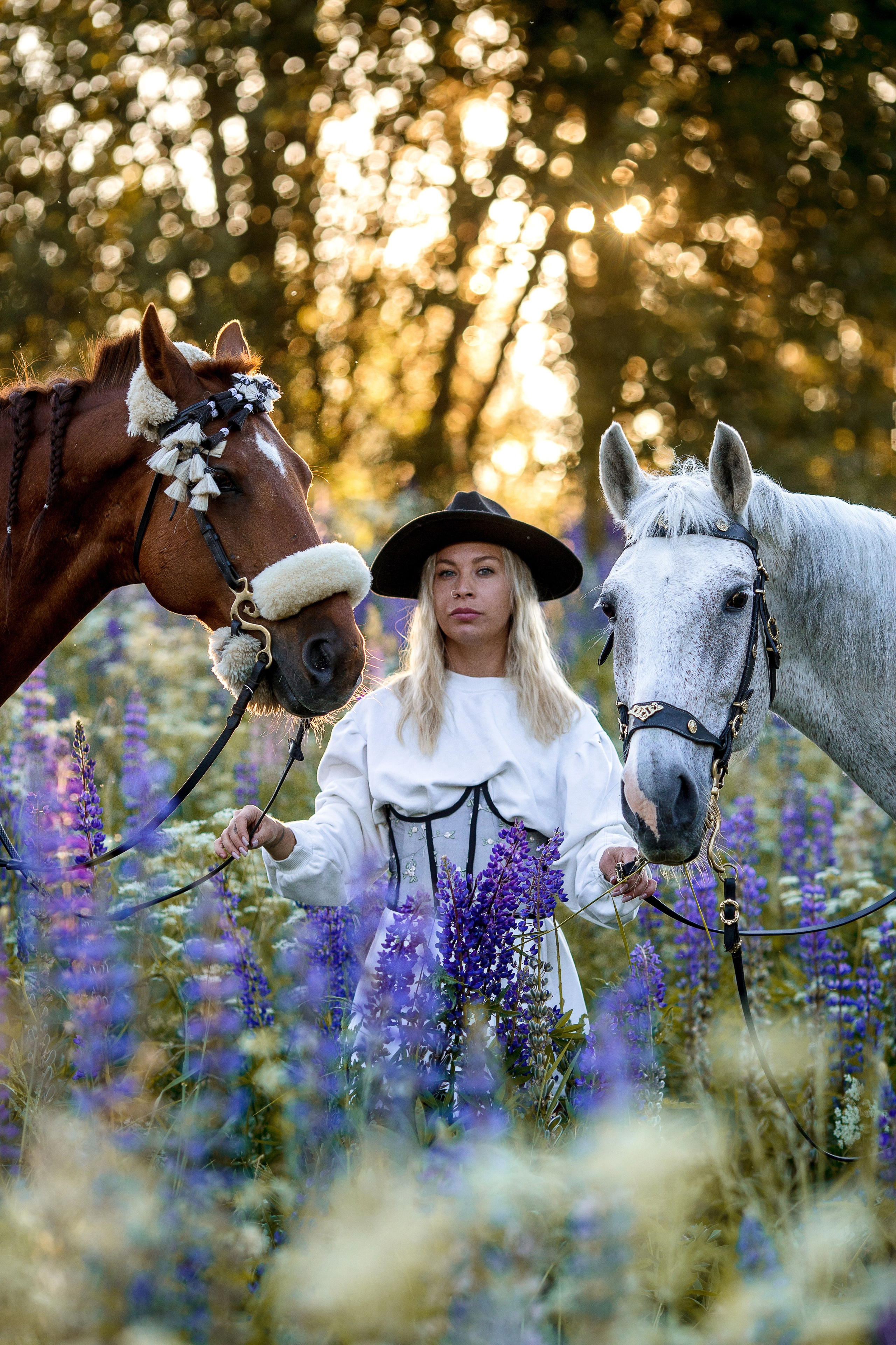 Фотосессия с лошадью в люпинах