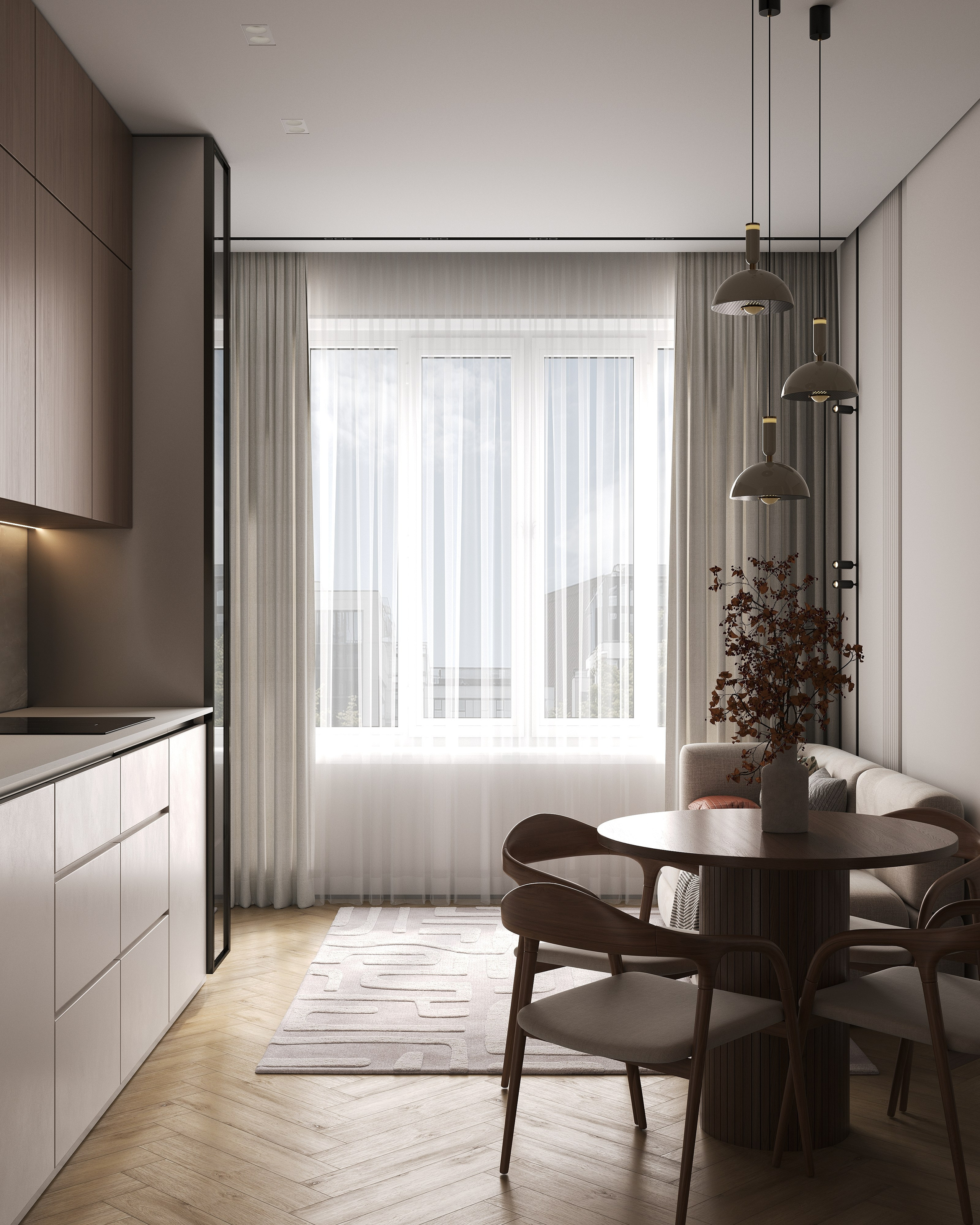 16  m² КУХНЯ-ГОСТИНАЯ. 3d визуализатор