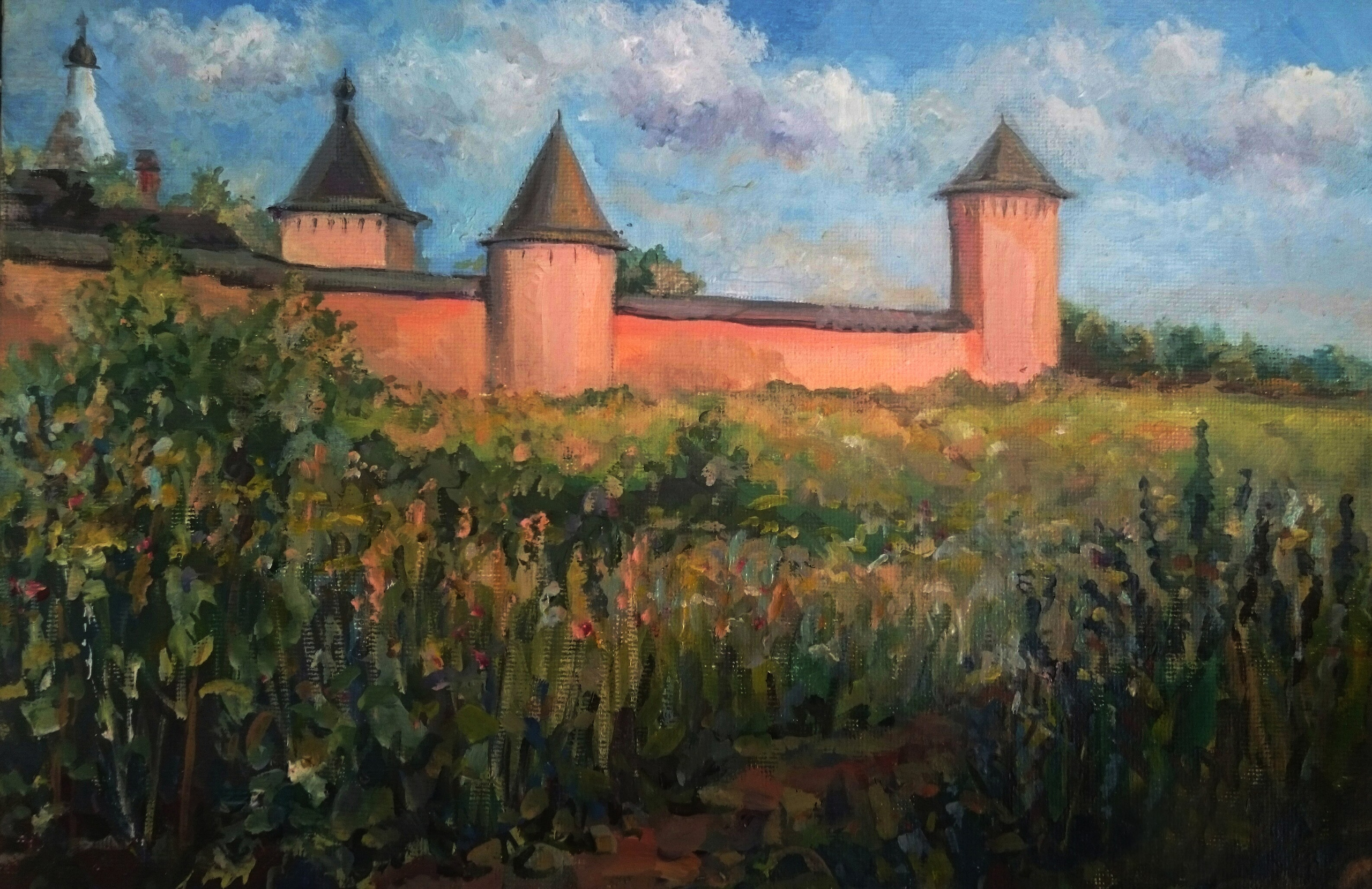 Закатный свет на стены монастыря, Суздаль; холст / масло, 2017