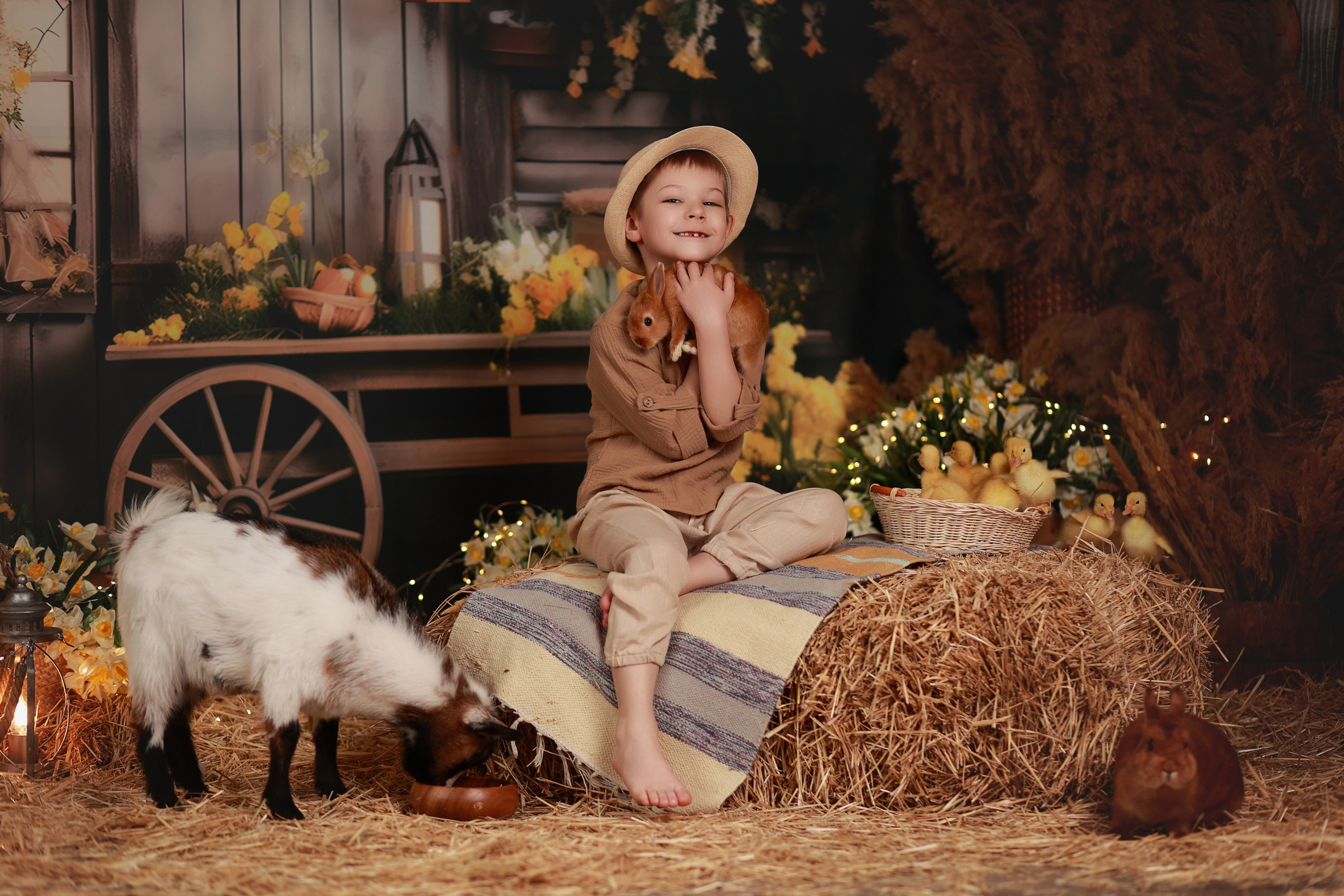 Фотопроект с козочкой и кроликами. Детский семейный фотограф Краснодар