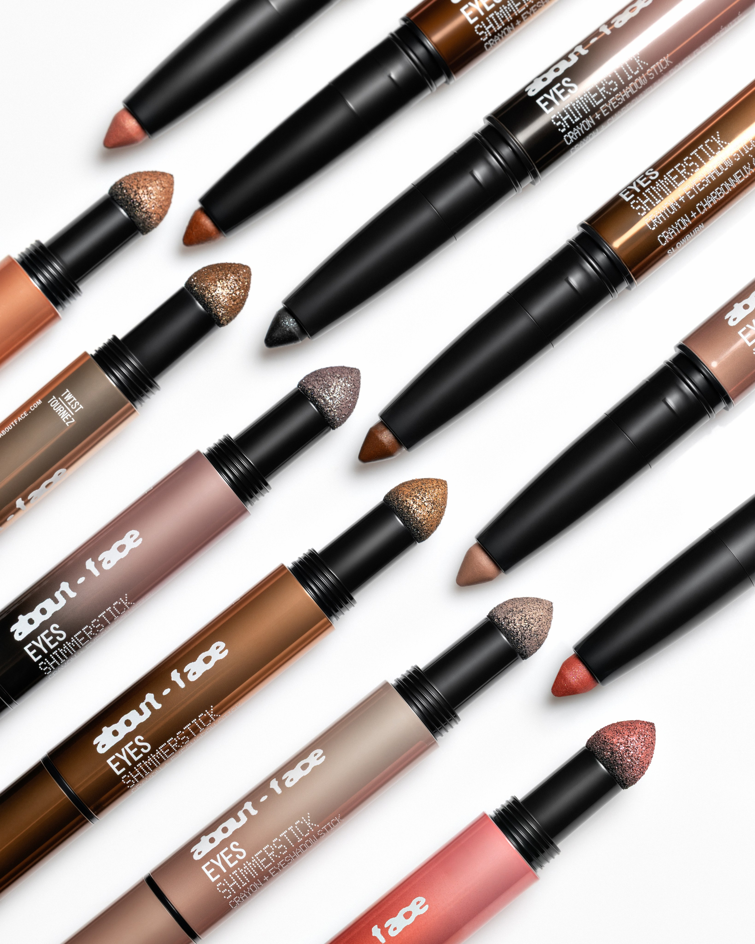 About Face shimmer sticks eye shadow. Retouching, photo editing, portfolio retoucher