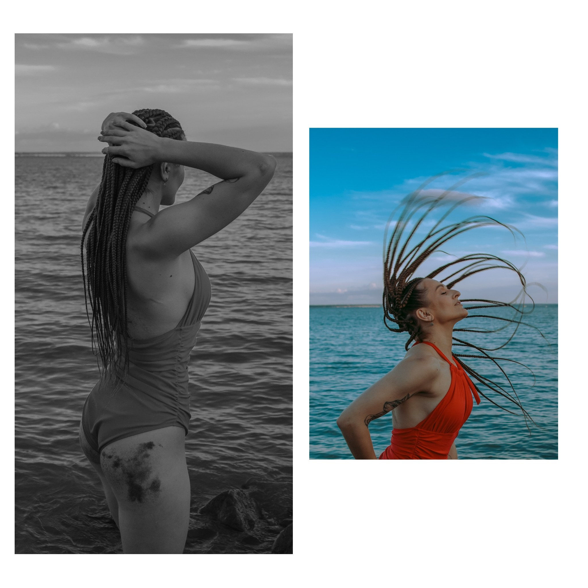 девушка в воде в красном купальнике