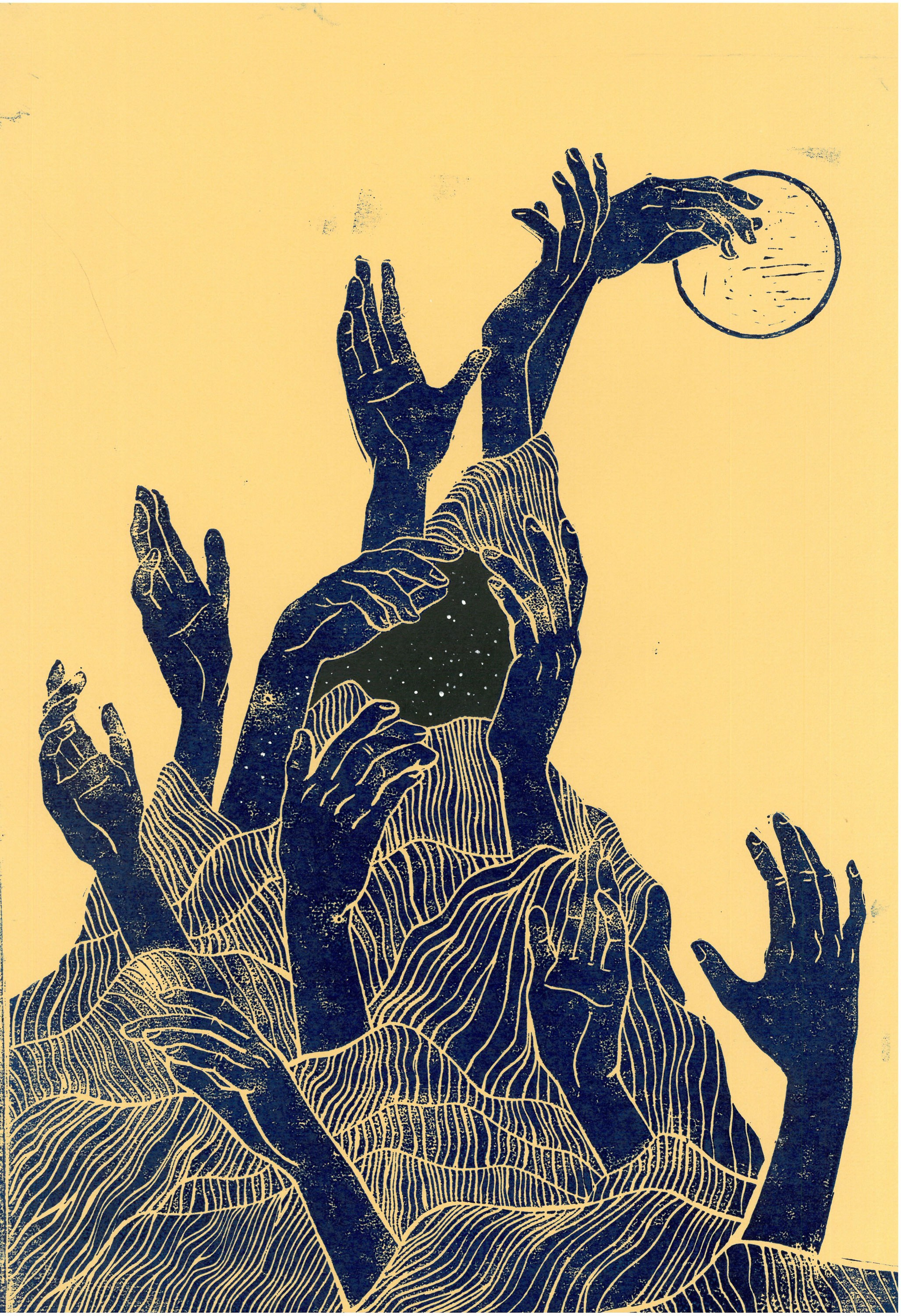 Танцующие синие руки образуют волну.