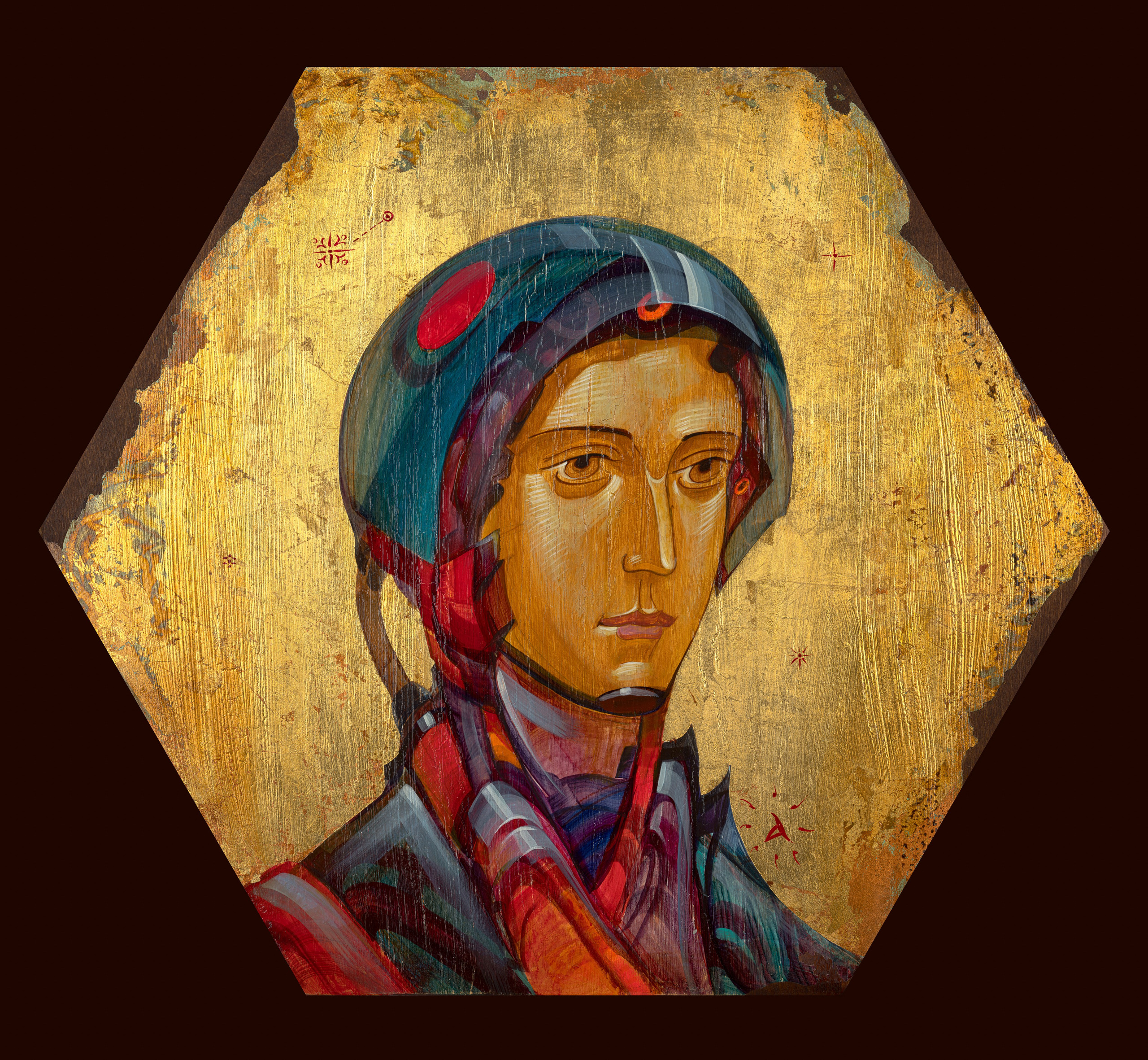 «Диона 17012025» - художник Антон Фролов (дерево, темпера, поталь, диаметр 60 см, 2025)