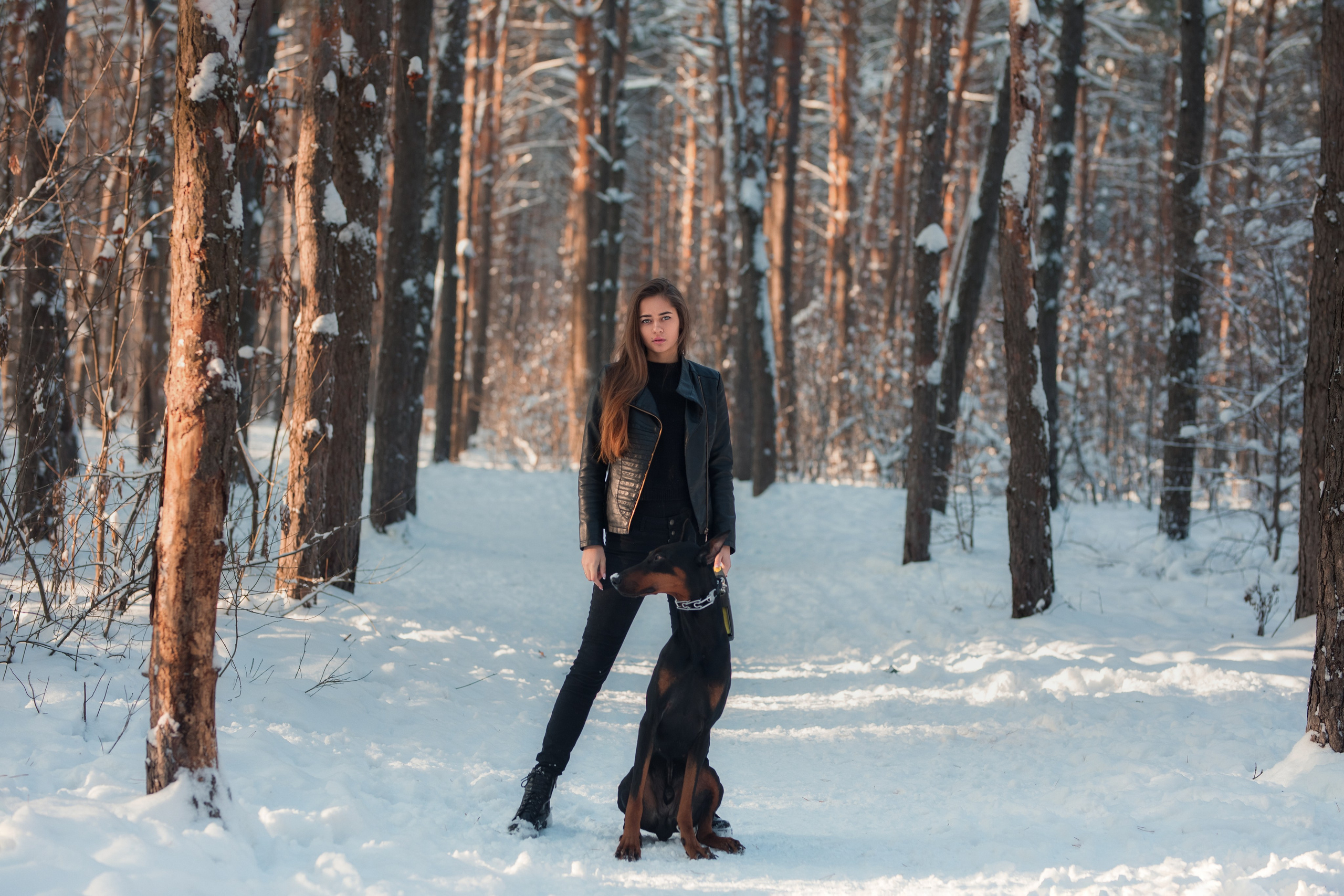 Зимняя съемка в лесу с доберманом с Ольгой в формате для «себя»