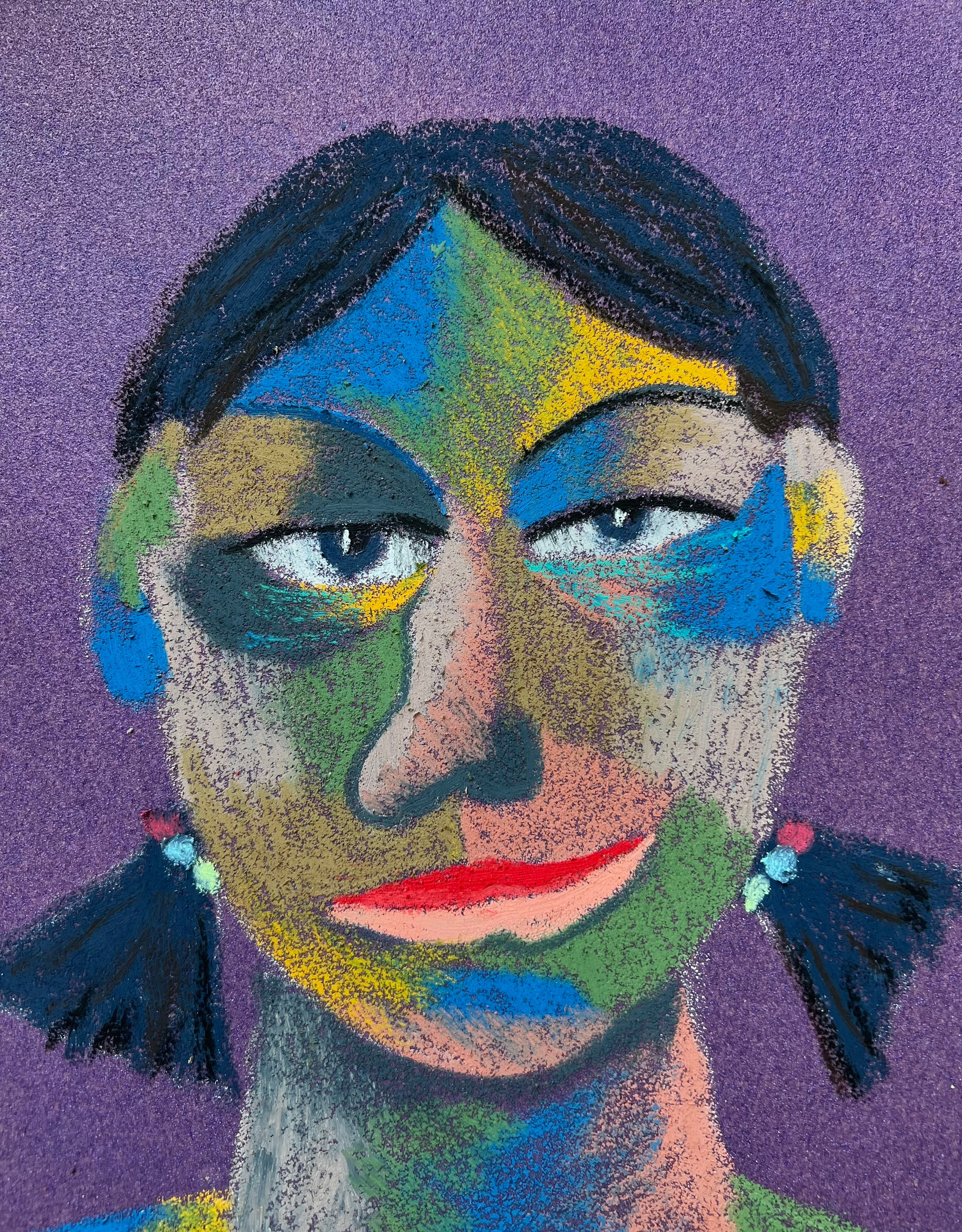 Title: Purple of class 4v   Material: Oil pastel, sandpaper Size: 28 x 23 cm 