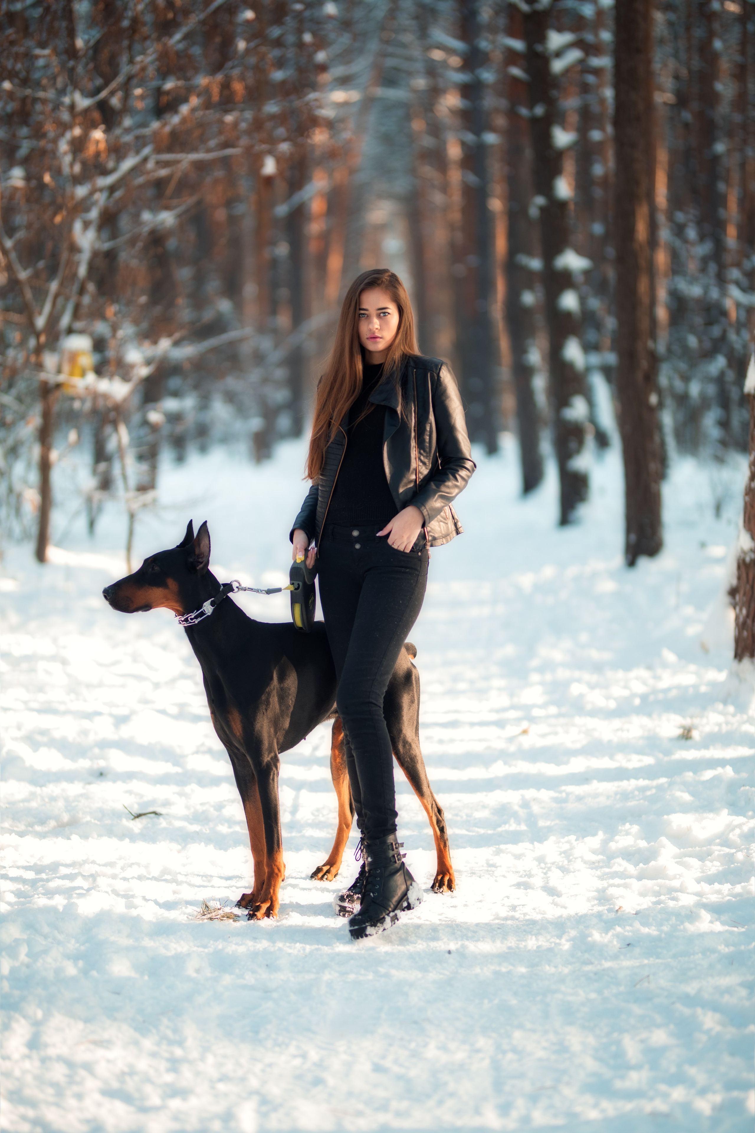 Зимняя съемка в лесу с доберманом с Ольгой в формате для «себя»