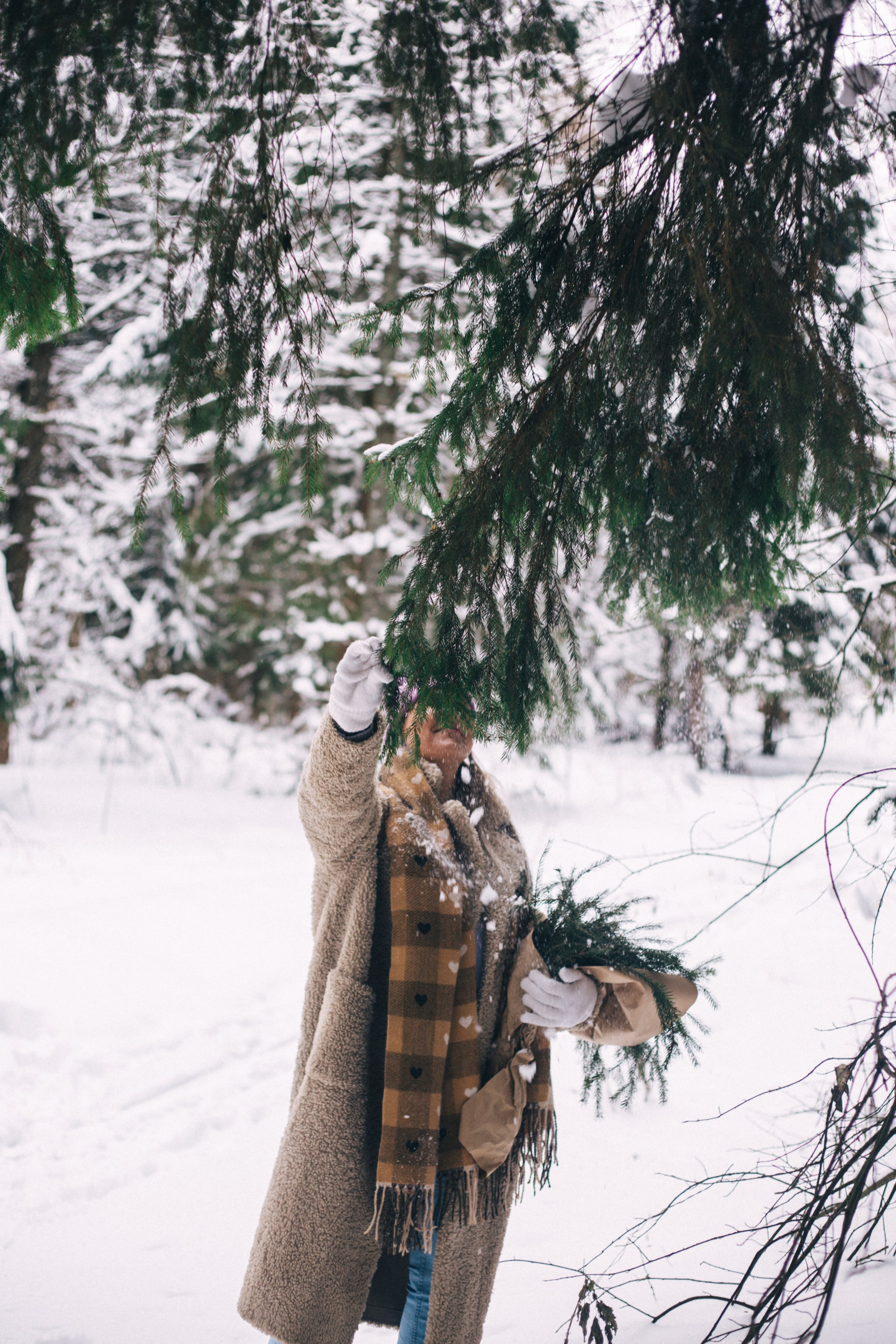 Снежная фотосессия в лесу с тюльпанами зимой. Фотограф Дмитров и МО Валентина Халикова