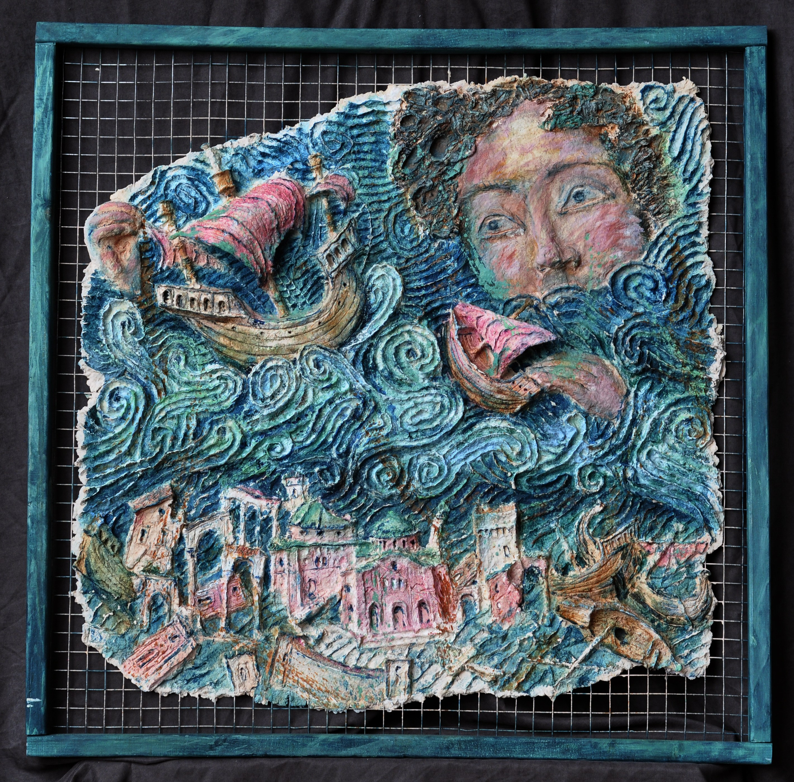 "Странные игры" рельеф, арматурная сетка, живопись, художник Федор Олевский, 2024