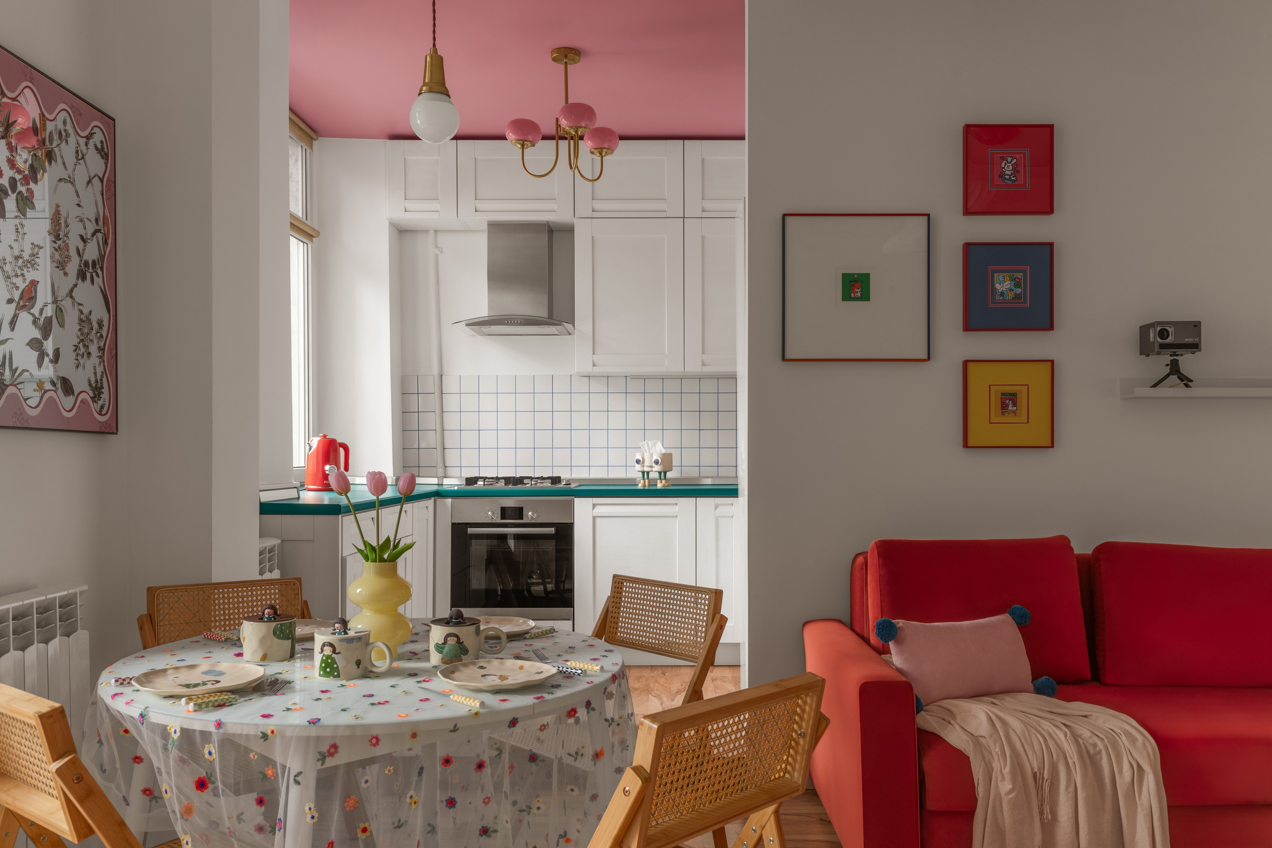 Quirky interior design in old houses with decoration and bright colors and accents inside.