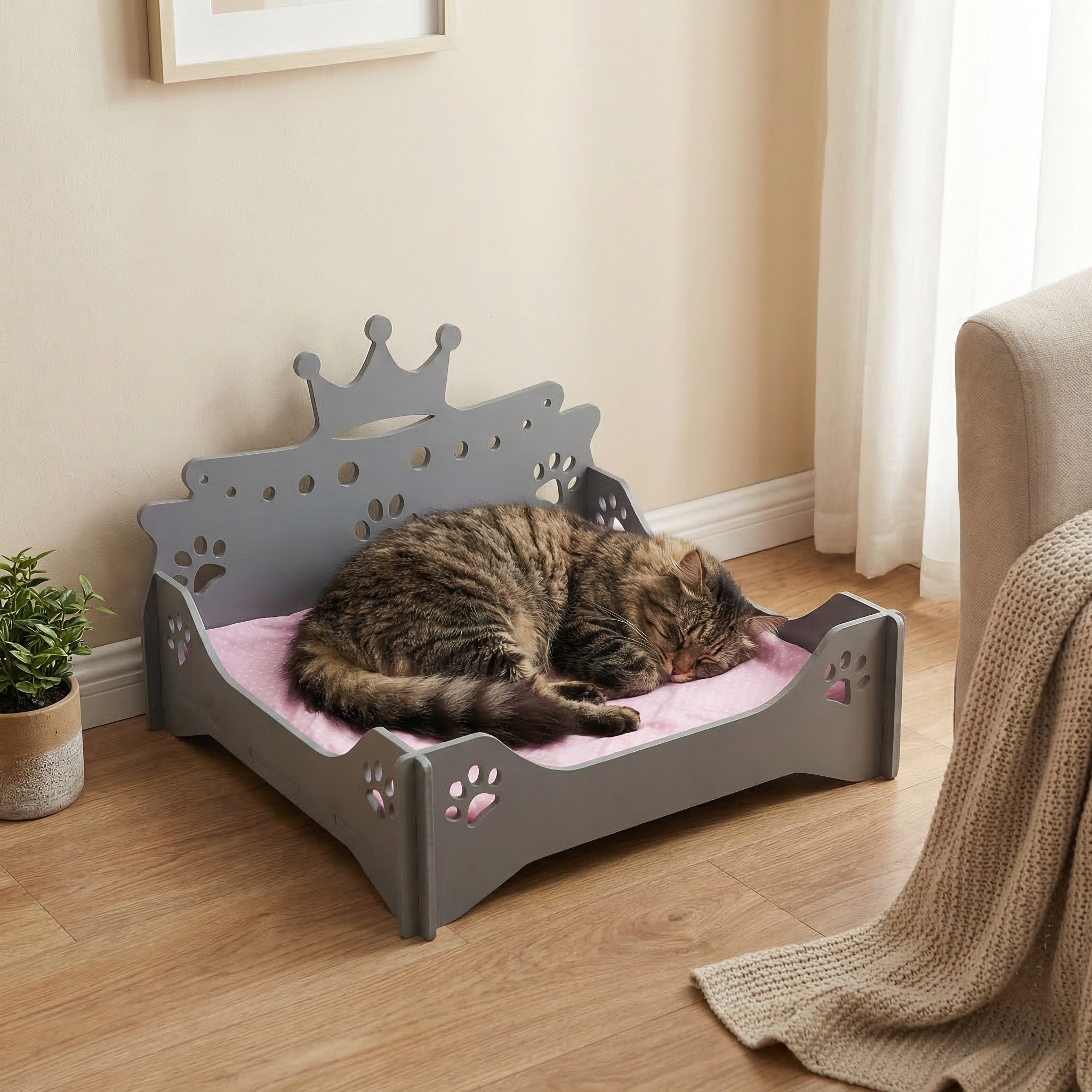 Лежанка для кошек и собак «Королевская» Серая. Murstyle