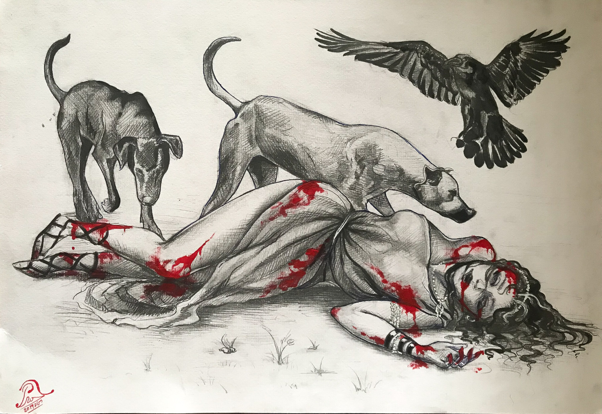 Смерть Иезавелибумага, тушь, 24×30 см, 2018