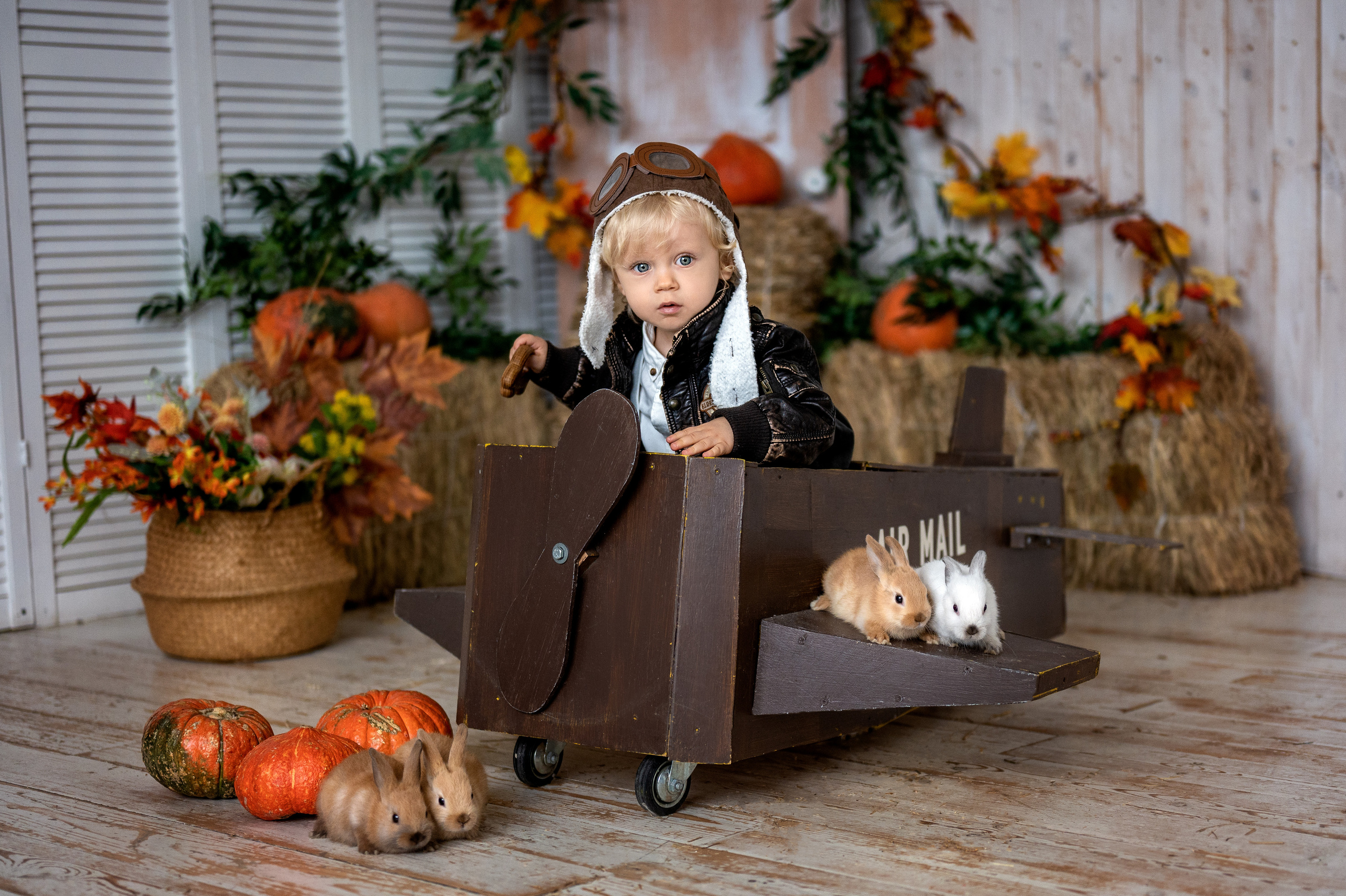 Студийная съемка малыша Артема с кроликами. Фотограф Елена Сасс Москва