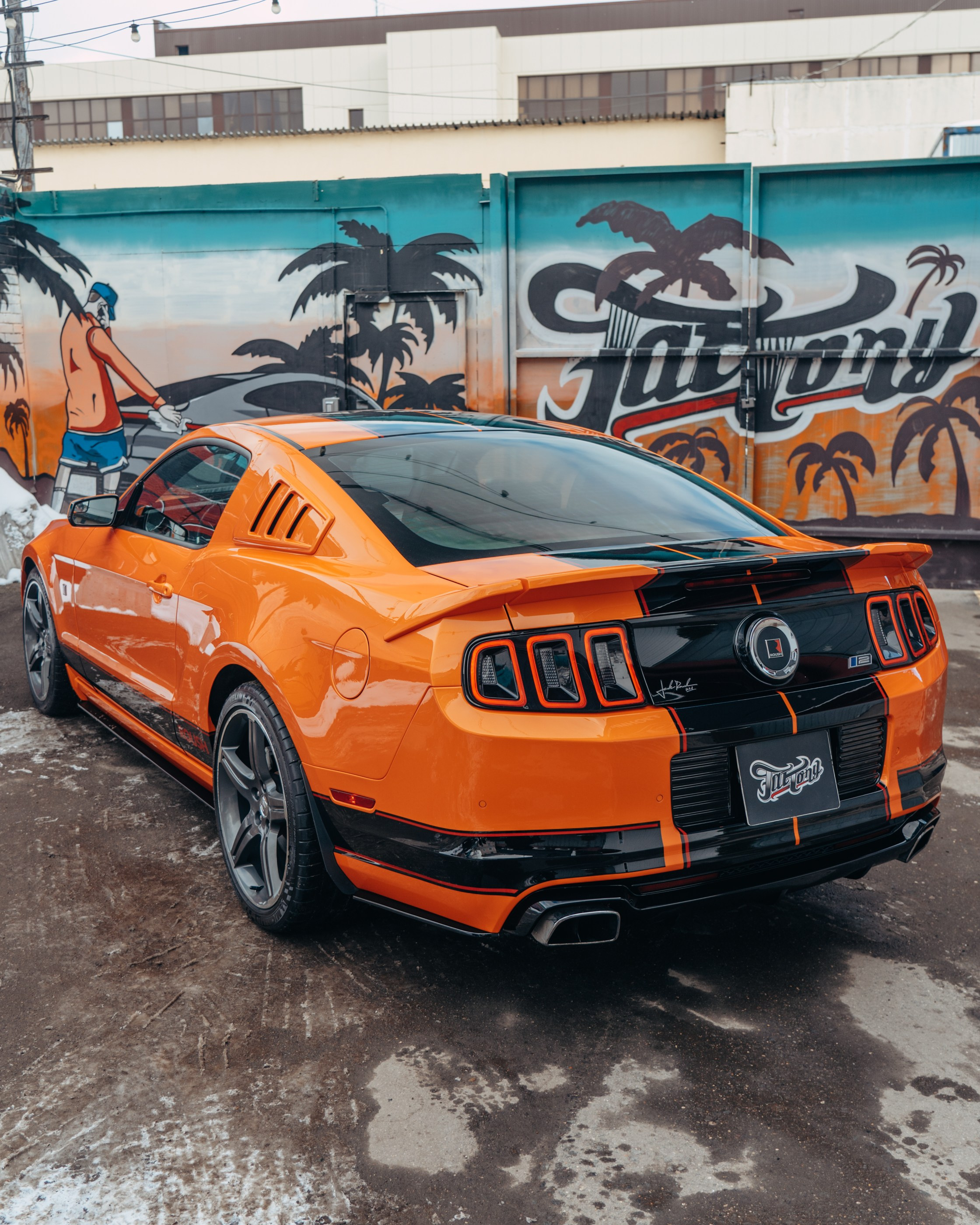 Ford Mustang Roush оранжевый окрас кузова и выкрас полос. DeLorein