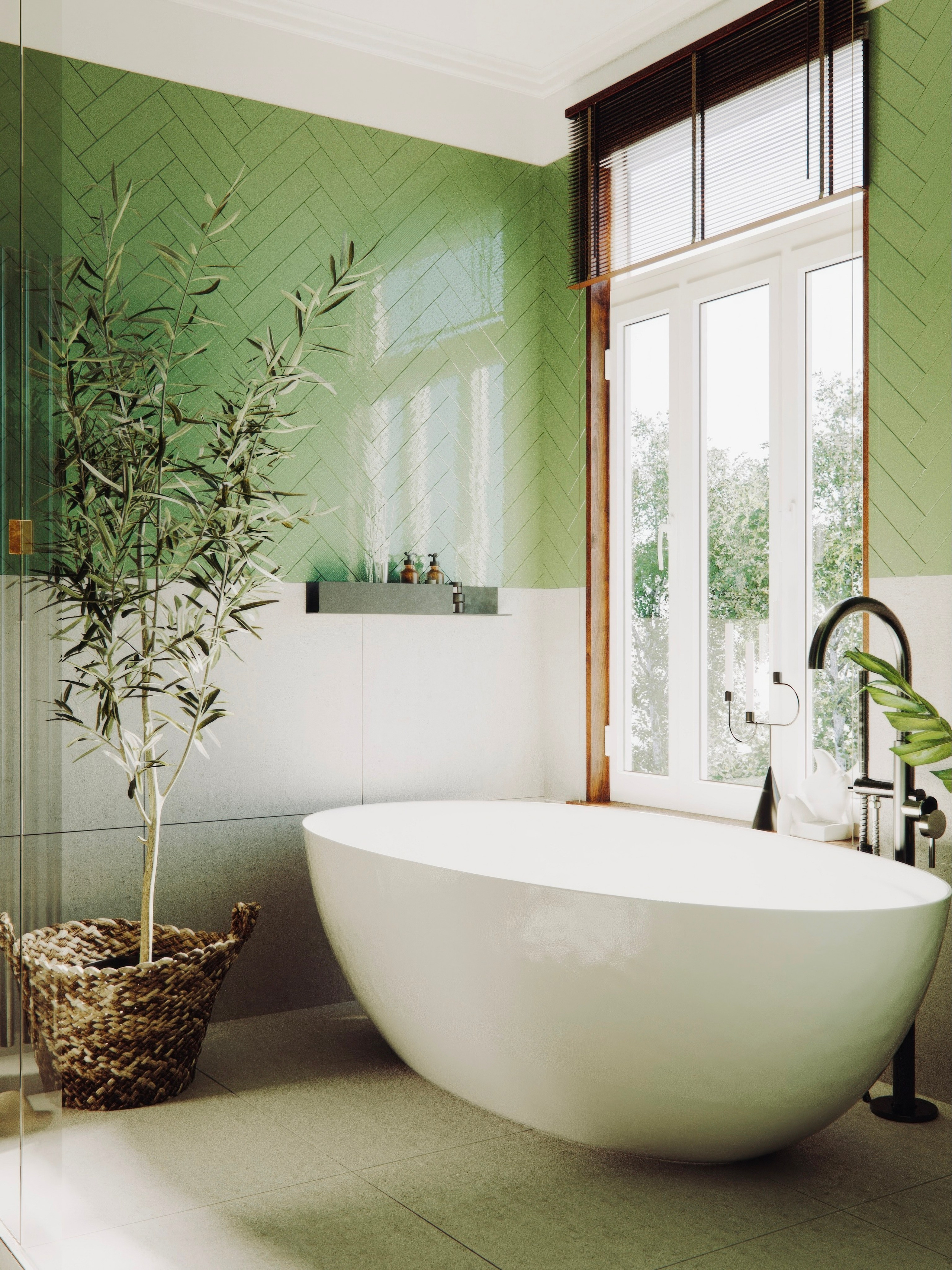 визуализация ванной в минималистичном современном эко стиле