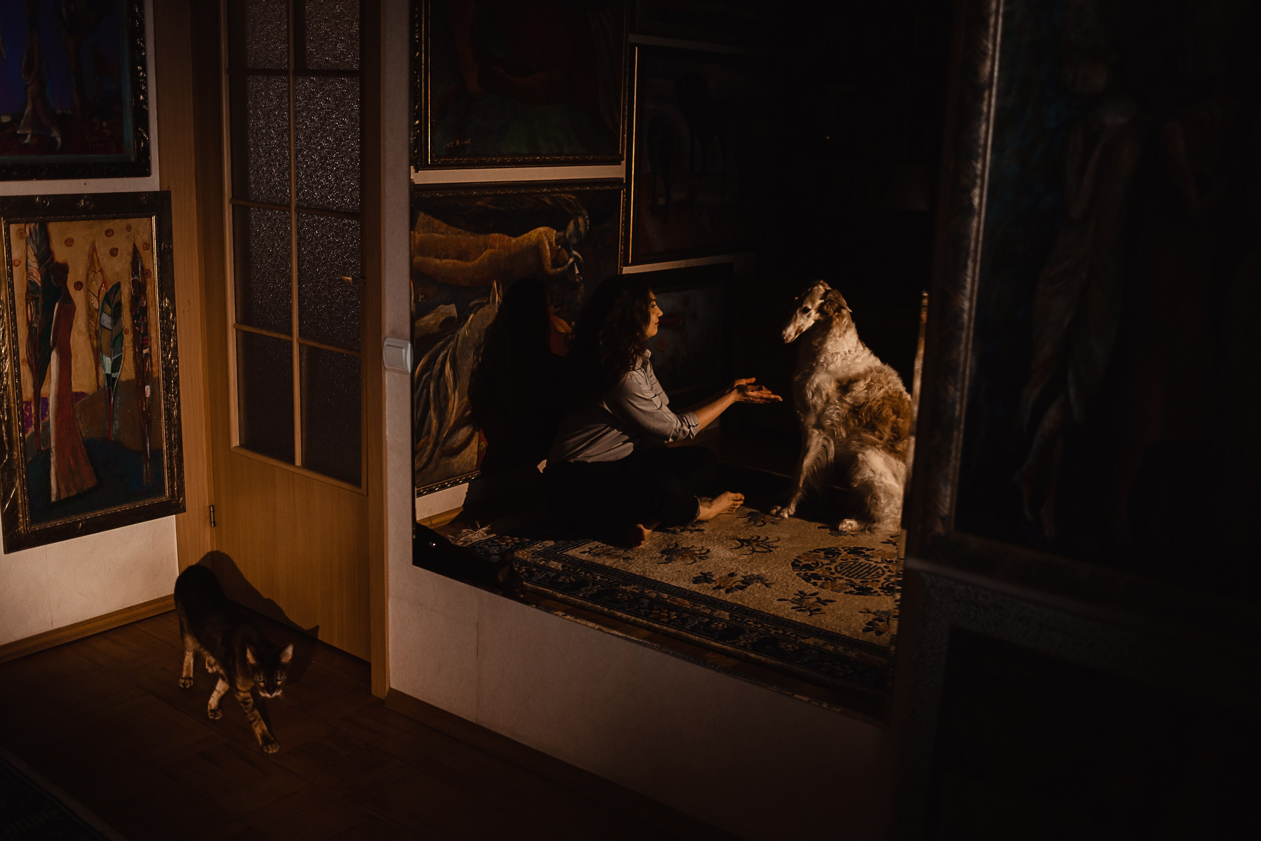 Квартира с картинами. Алиса, Андрей и их пушистая семья. Семейный Фотограф в Москве Ирина Хохлова