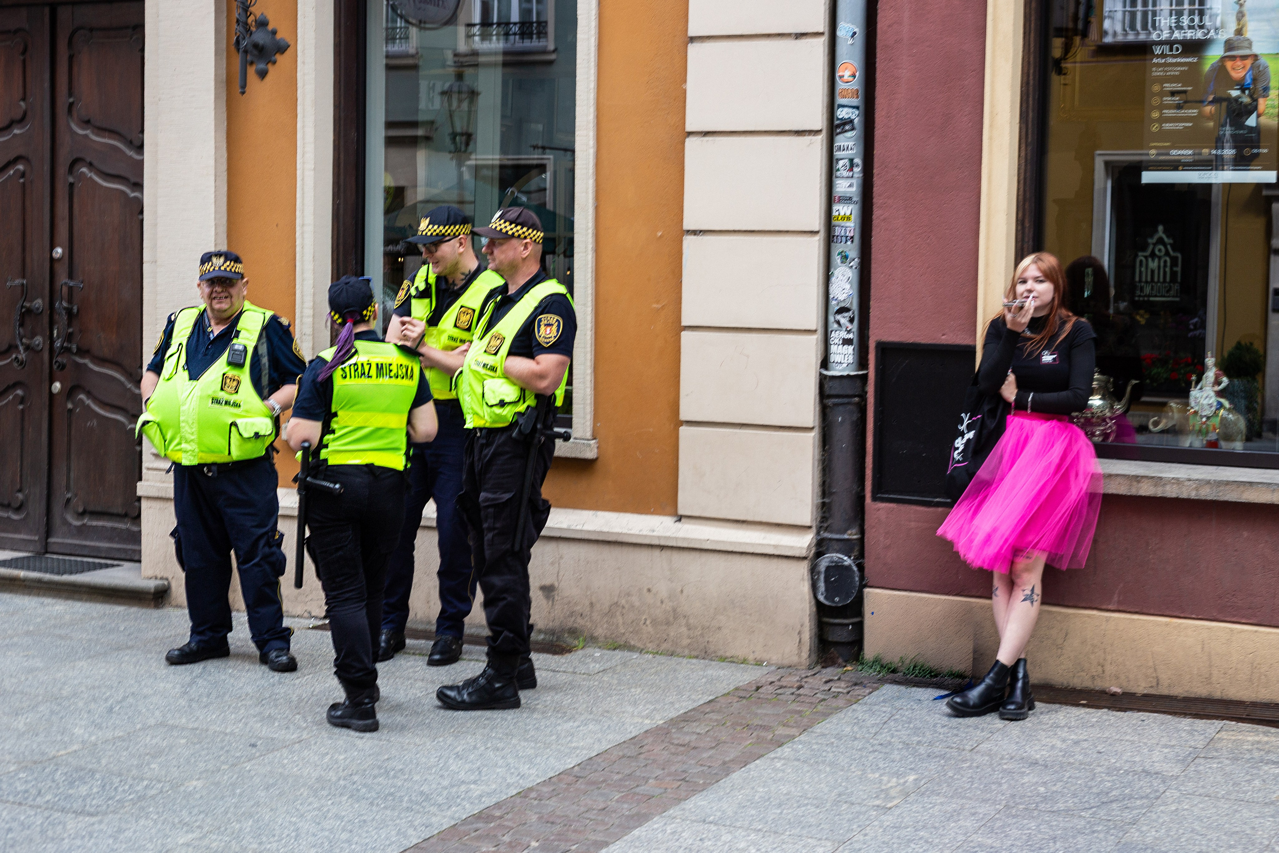 a young woman and police officers