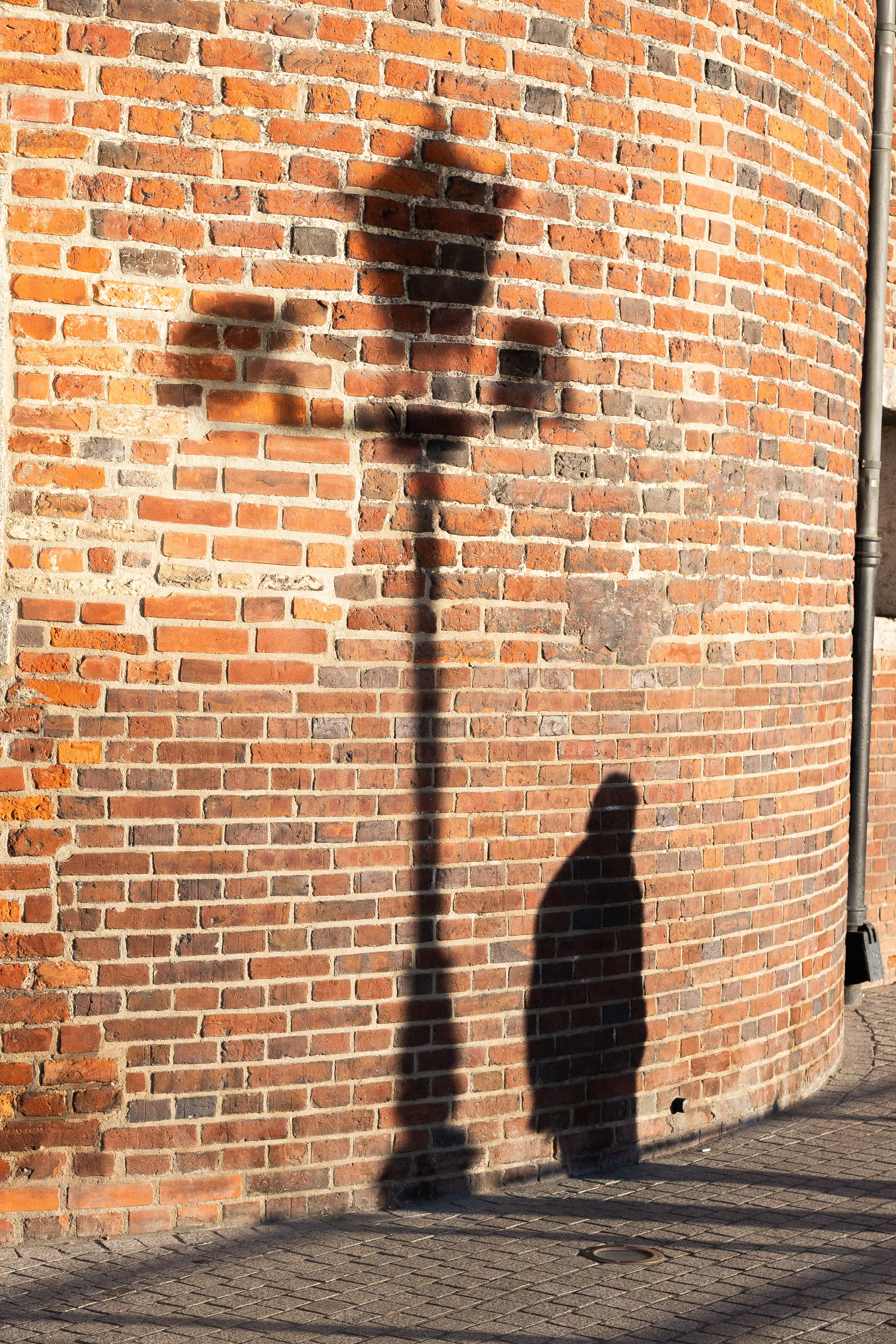 the shadow of a man and a streetlamp