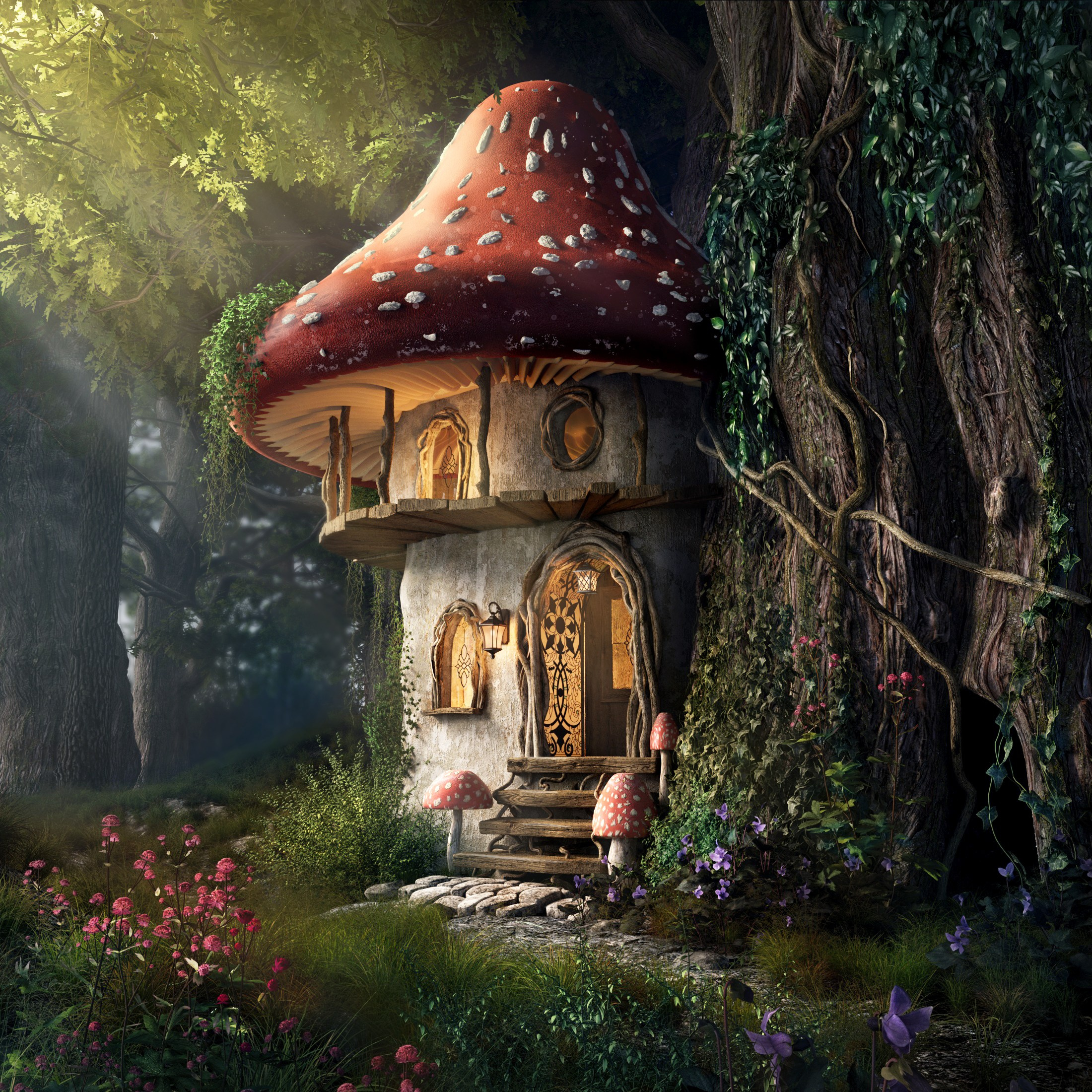 Misterious gnome house. Fairy forest. Fairy house.