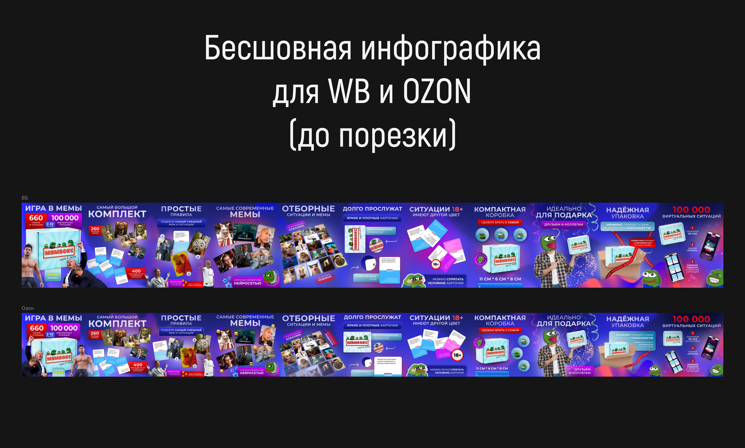 Дизайн настольной игры Мембокс и инфографики для маркетплейсов. Маркетолог в Москве, специалист по коммуникациям и рекламе Аня Смоляга