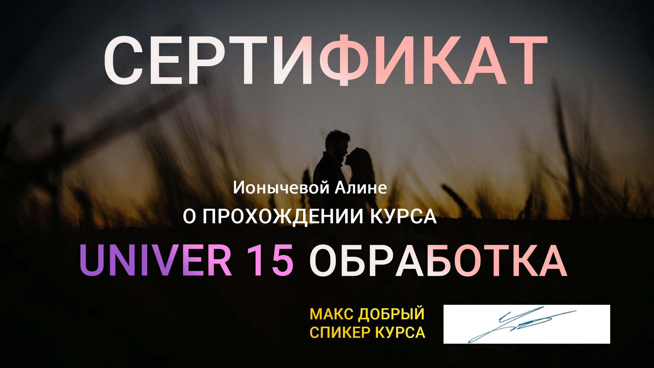 Дипломы/Сертификаты. Фотограф Алина Ионычева в Новосибирске