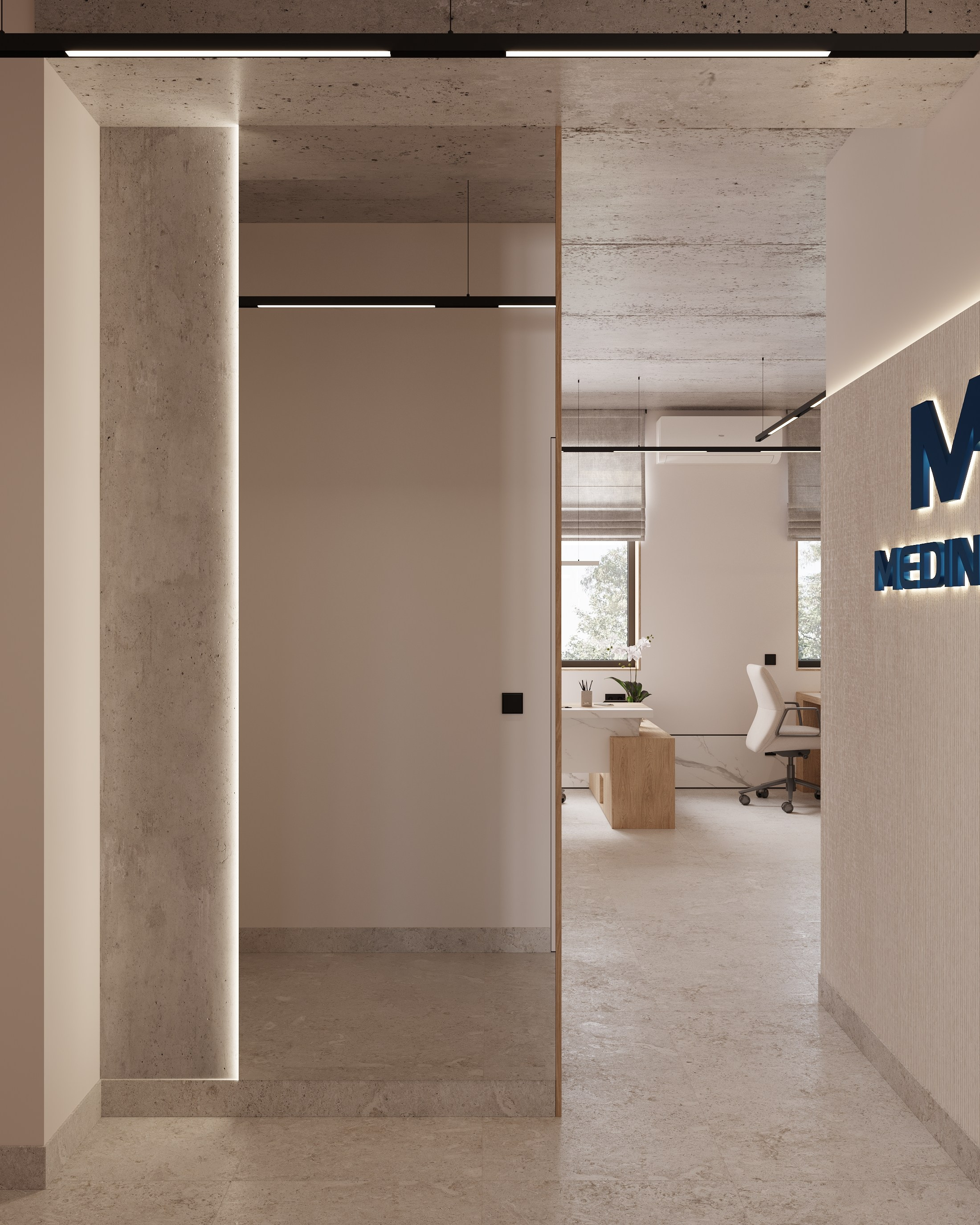 Офис компании «Мединвест». Дизайн интерьера, 3D-визуализация Владивосток
