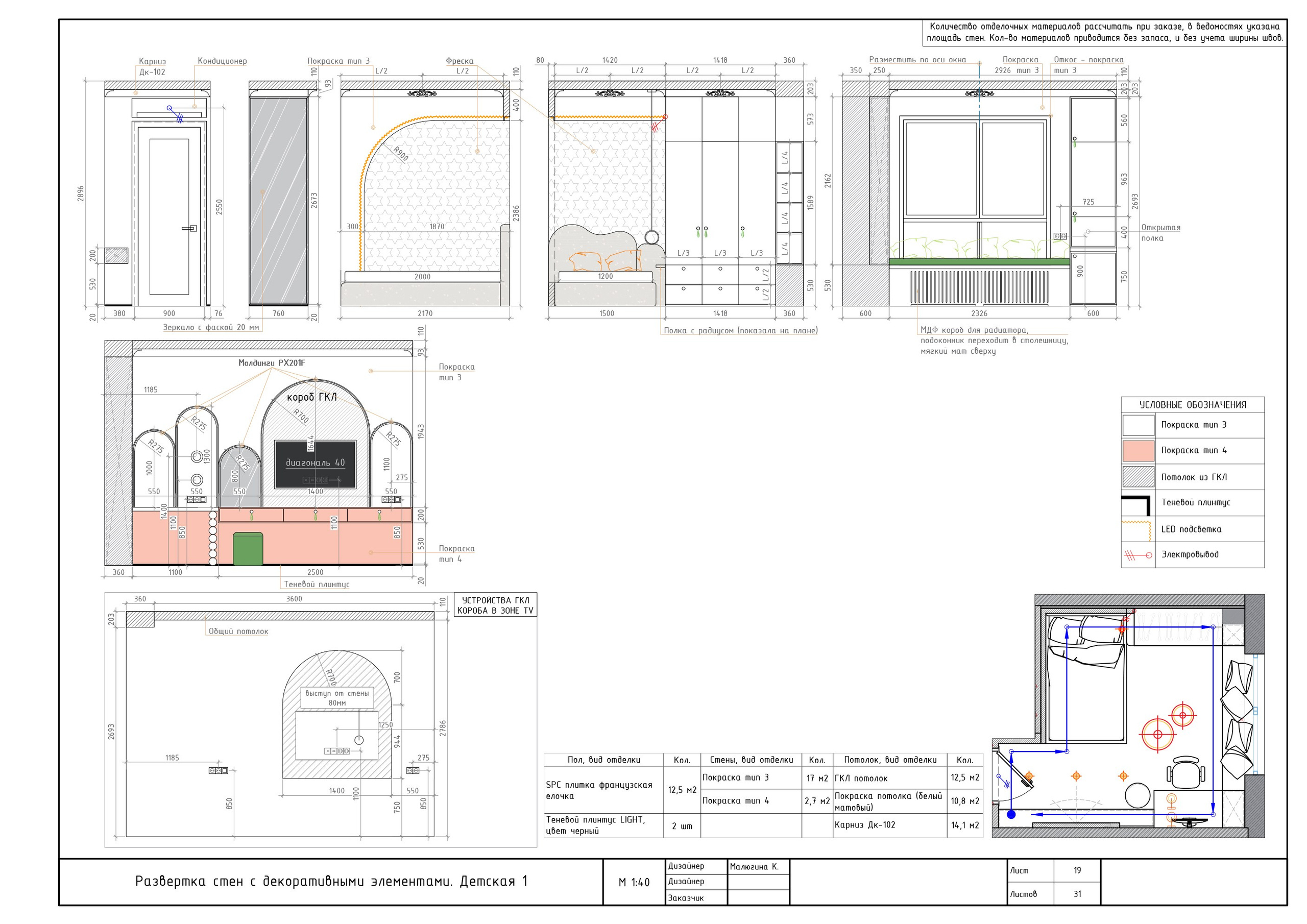 Примеры чертежей. Дизайнер интерьера Малюгина Ксения Санкт-Петербург