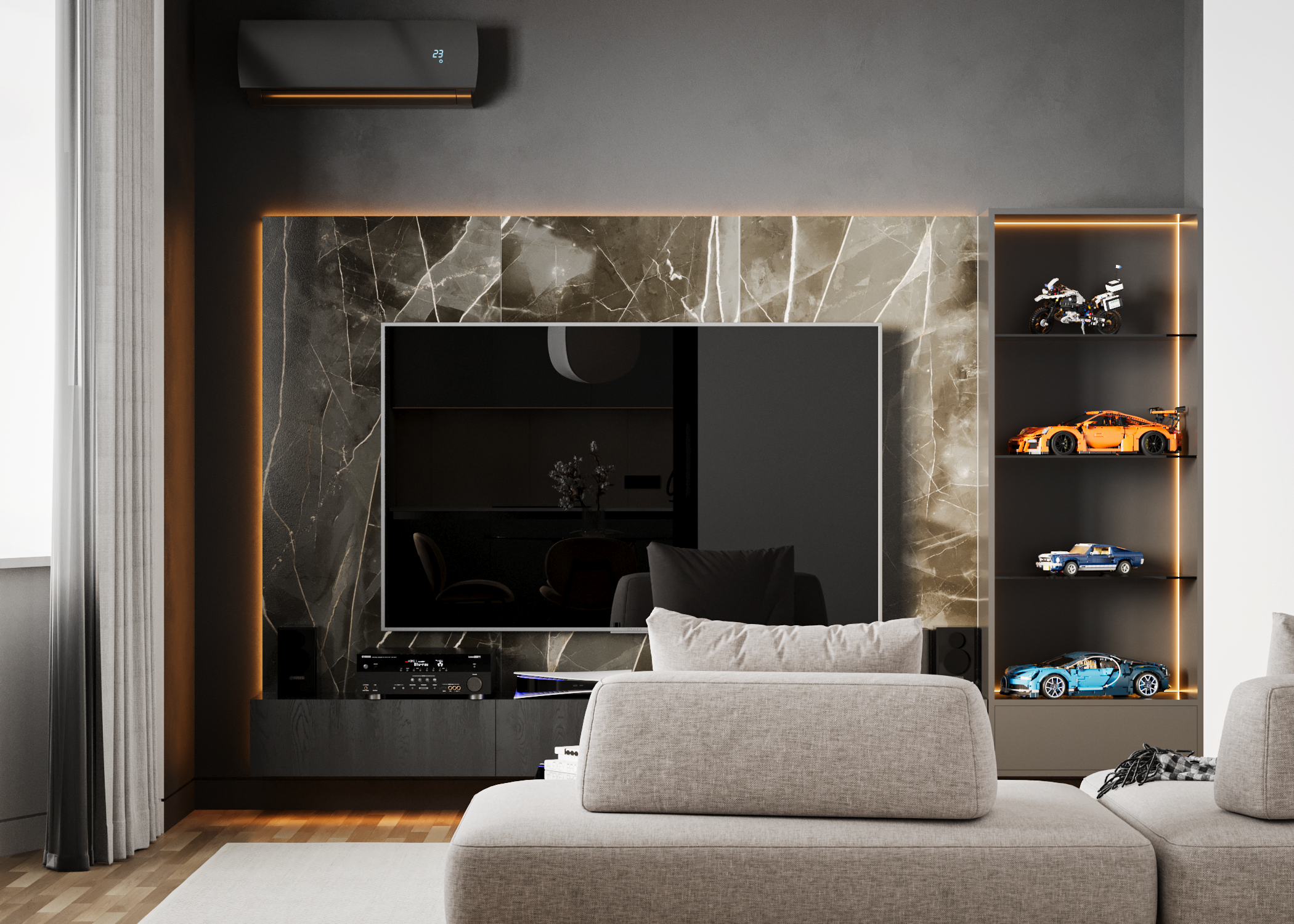 Контрастный интерьер квартиры в Москве — 135 м², 2024. Расим Селяметов — дизайн интерьера в Крыму