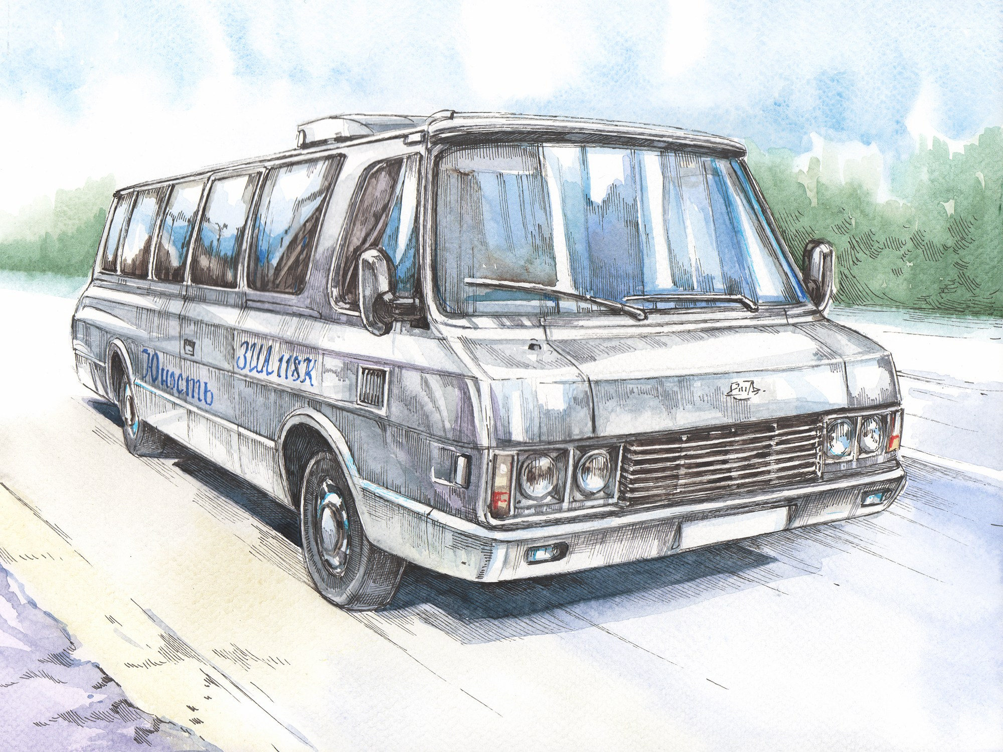 Легковые и грузовые автомашины СССР. Художник Александр Петрунин